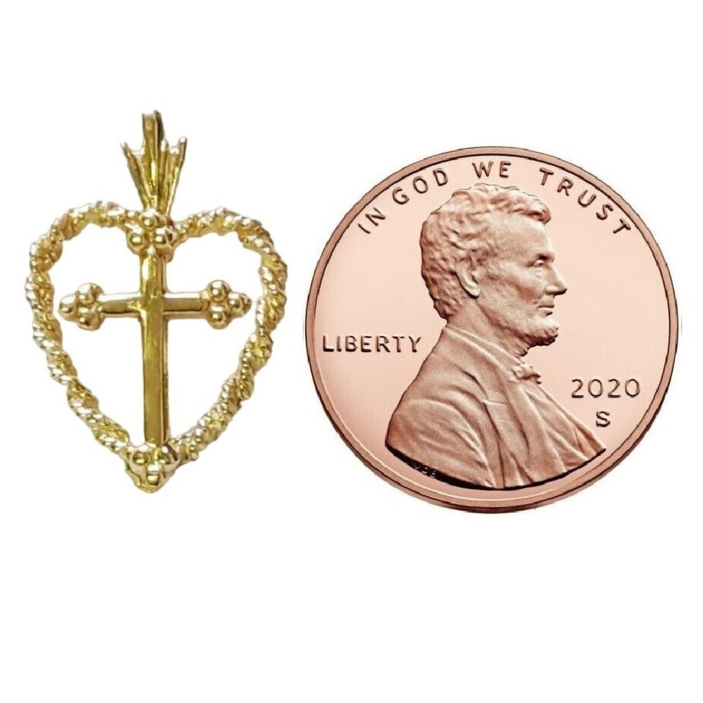 14K Yellow Gold Cross in the Heart Pendant