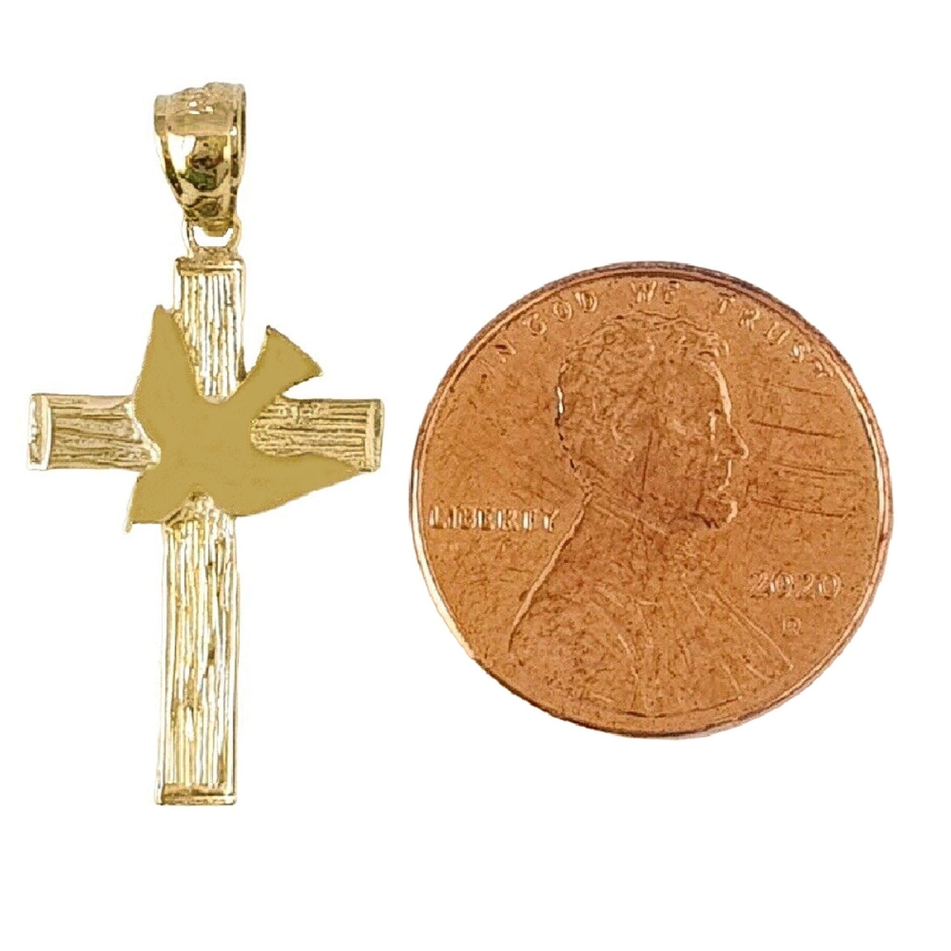 14K Yellow Gold Cross w/ Dove Pendant