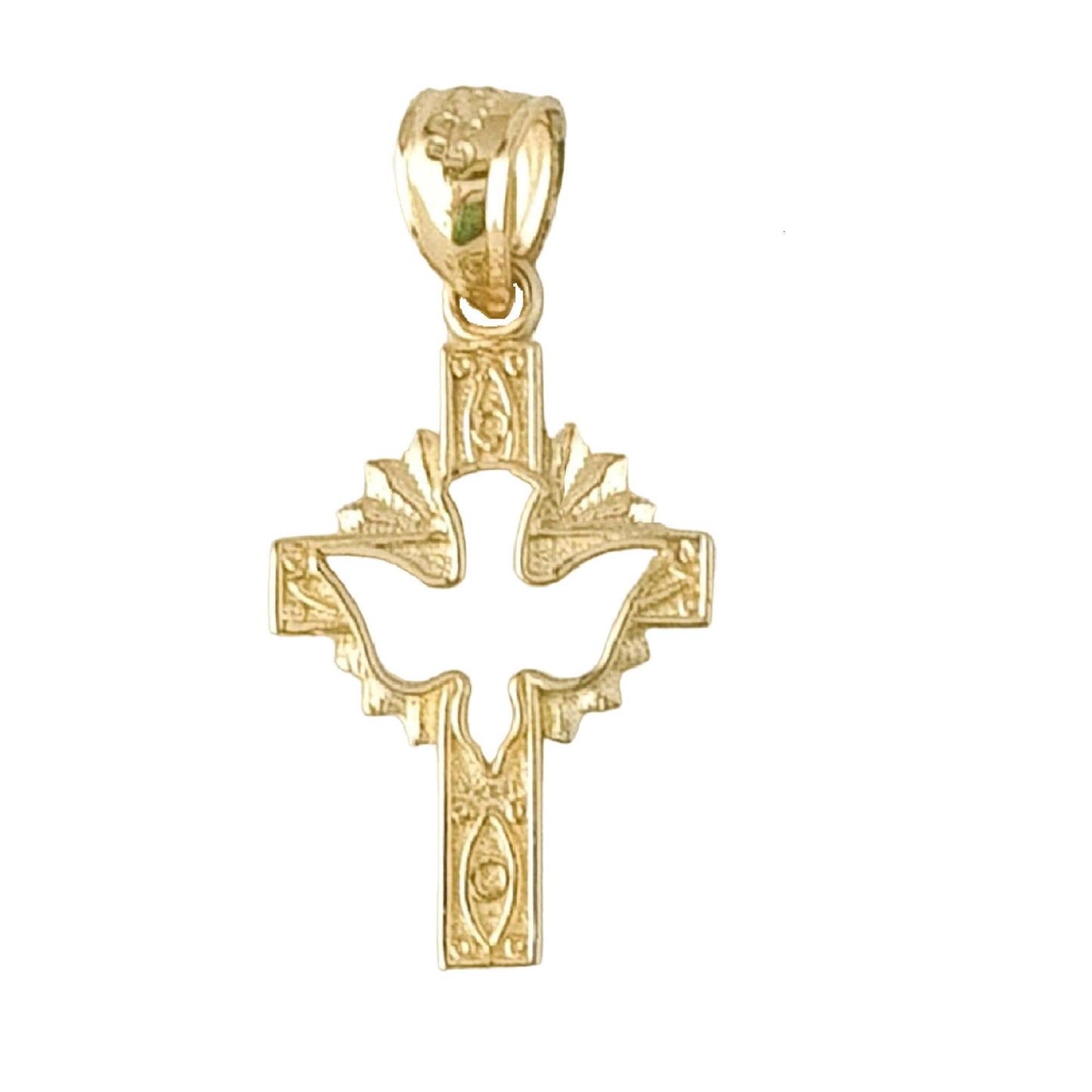 14K Yellow Gold Cross with Holy Dove Pendant