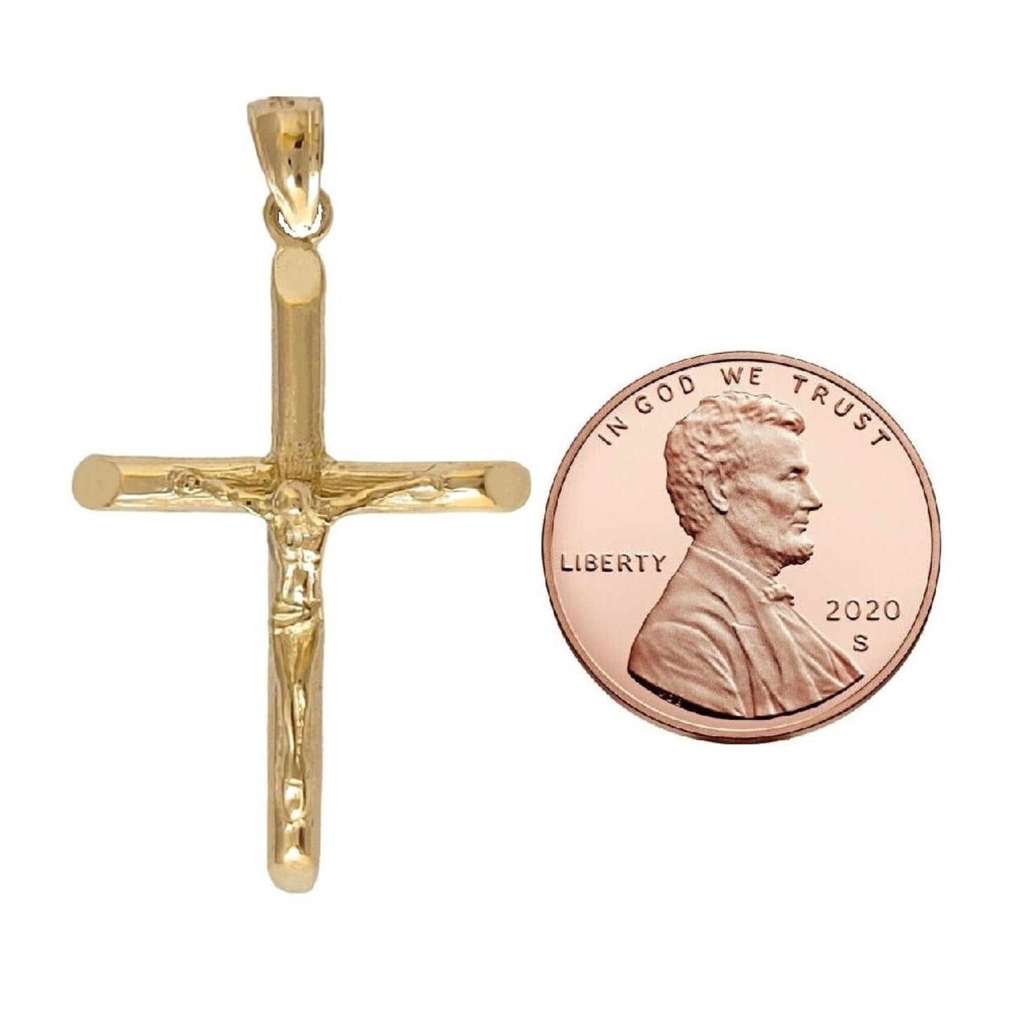 14K Yellow Gold Crucifix Cross Solid Pendant