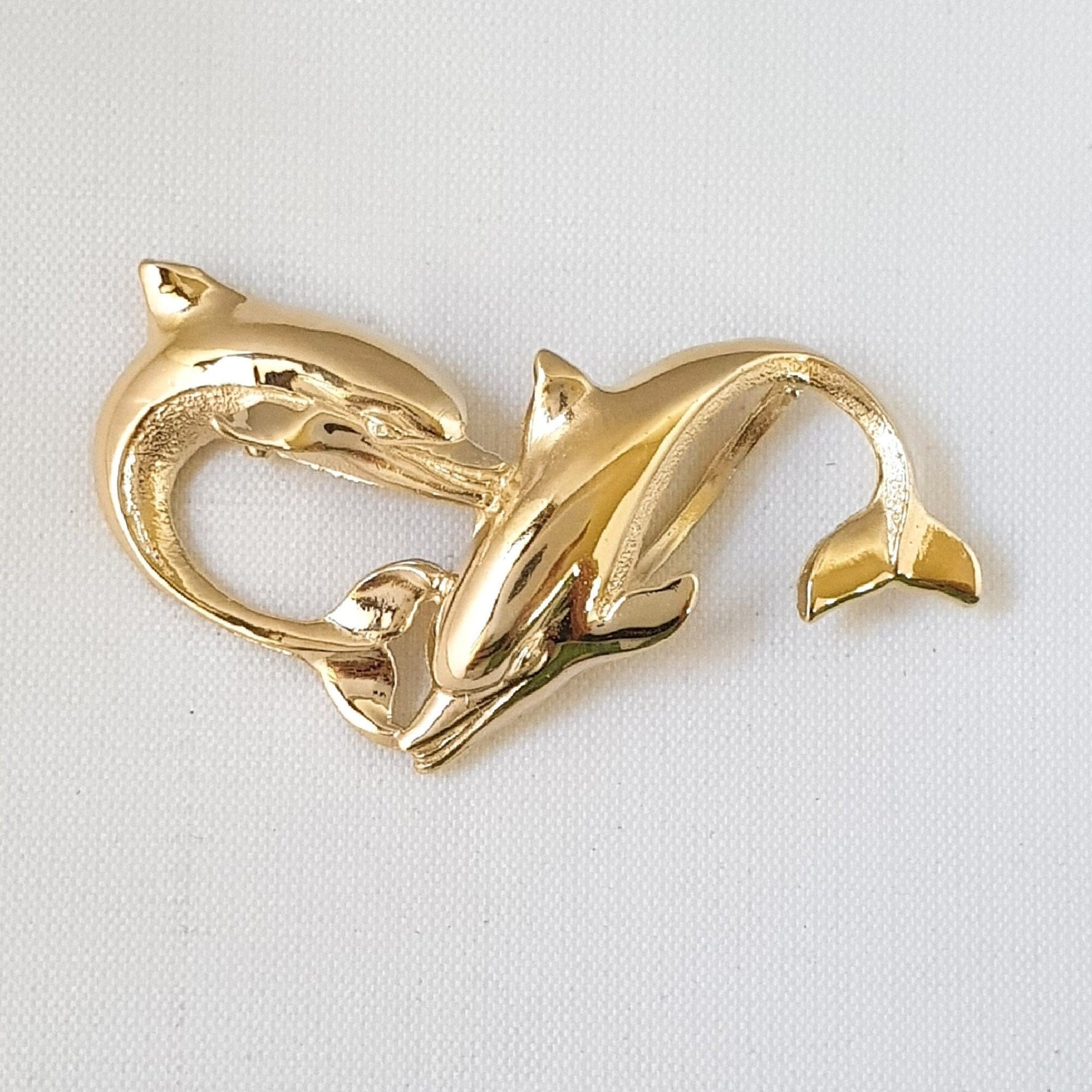 14K Yellow Gold Dolphins Slide Pendant