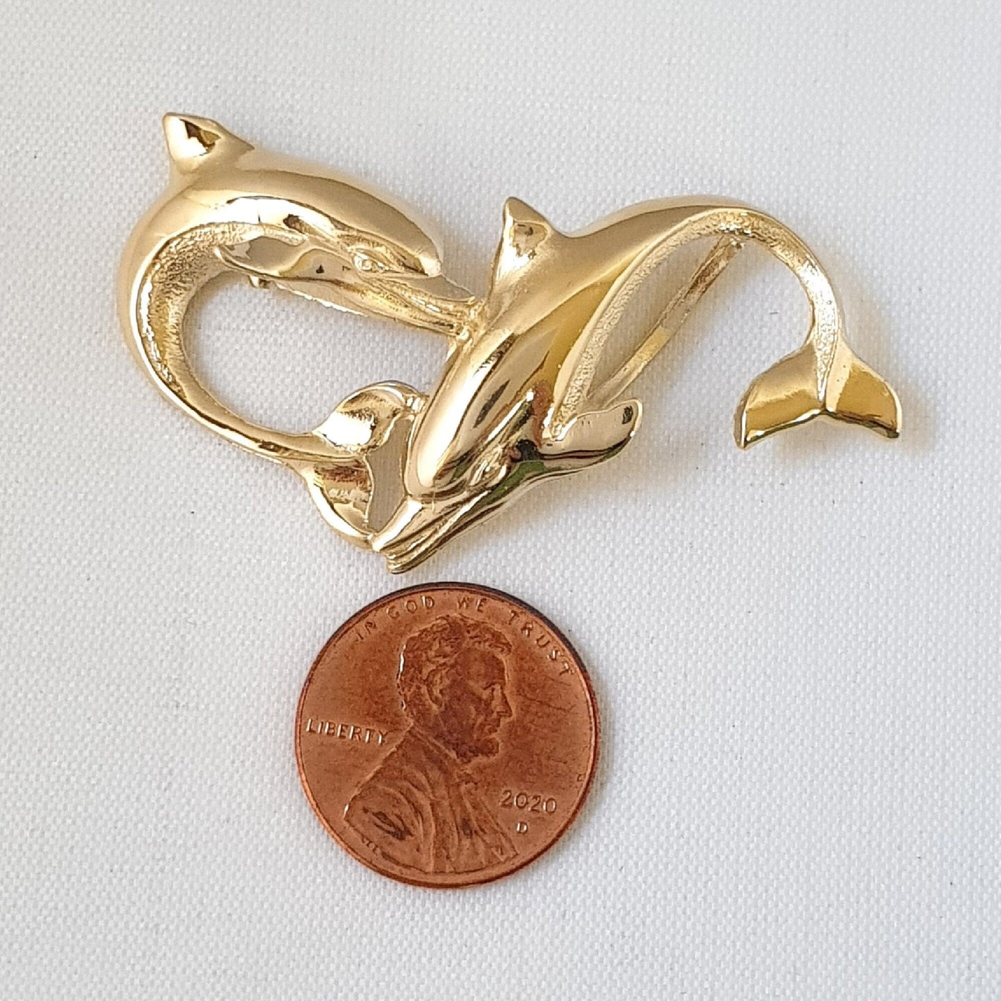 14K Yellow Gold Dolphins Slide Pendant