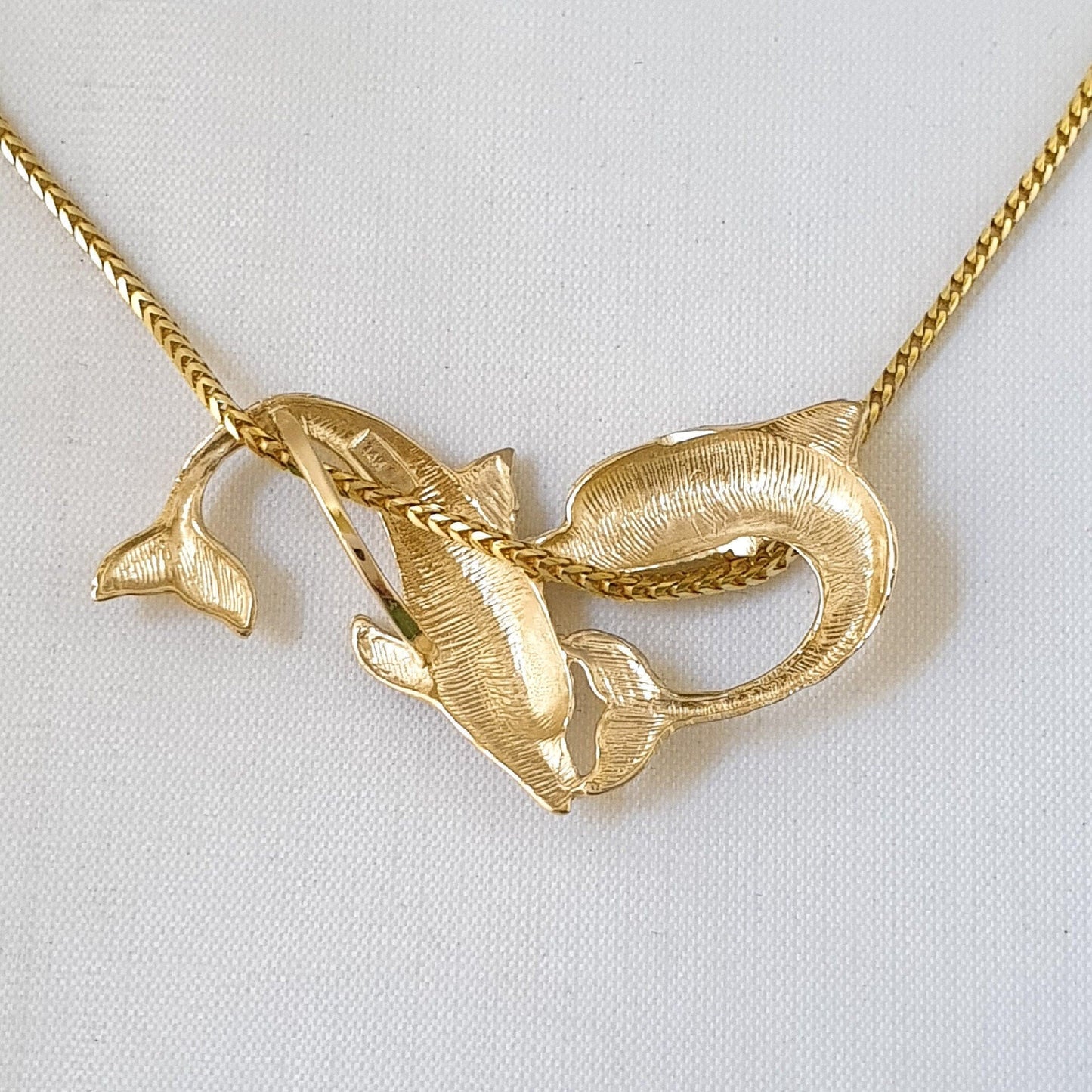 14K Yellow Gold Dolphins Slide Pendant
