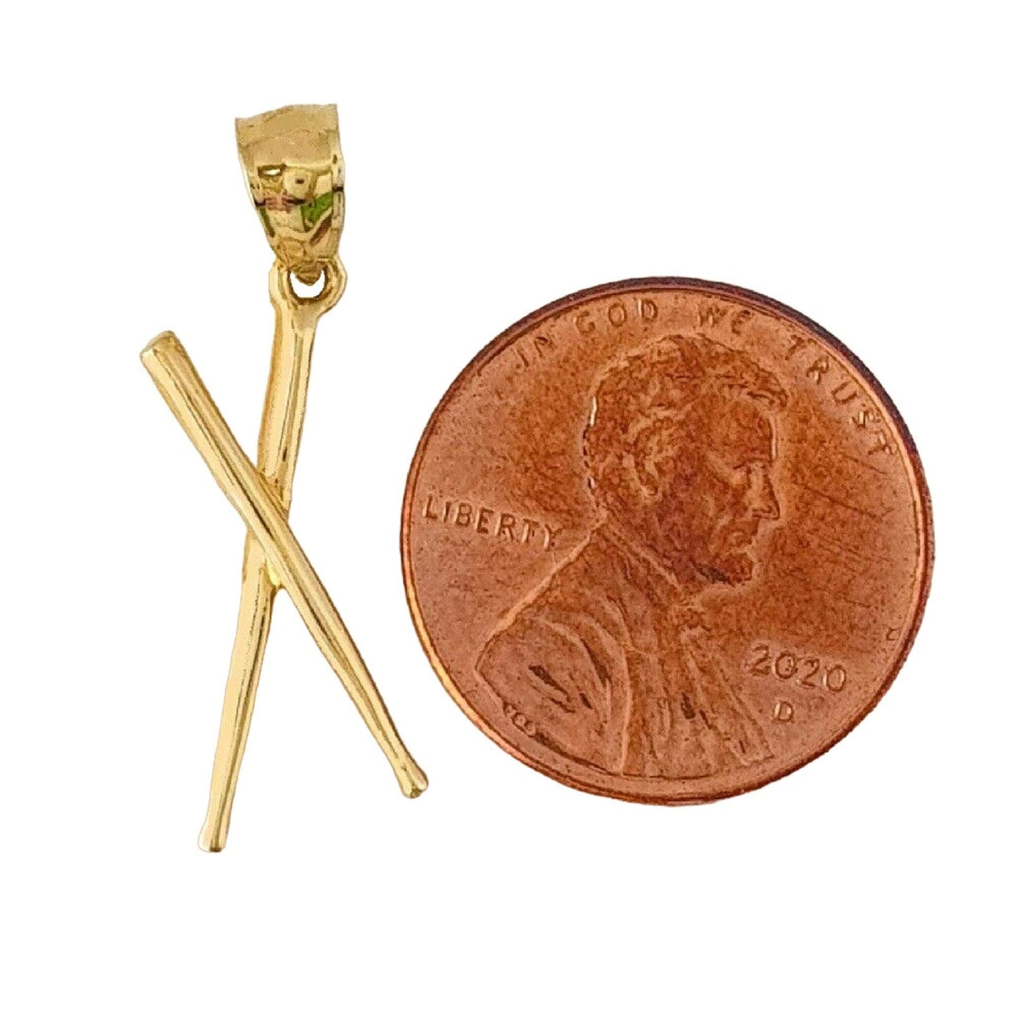 14K Yellow Gold Drum Sticks 3D (3 Dimensional) Solid Pendant