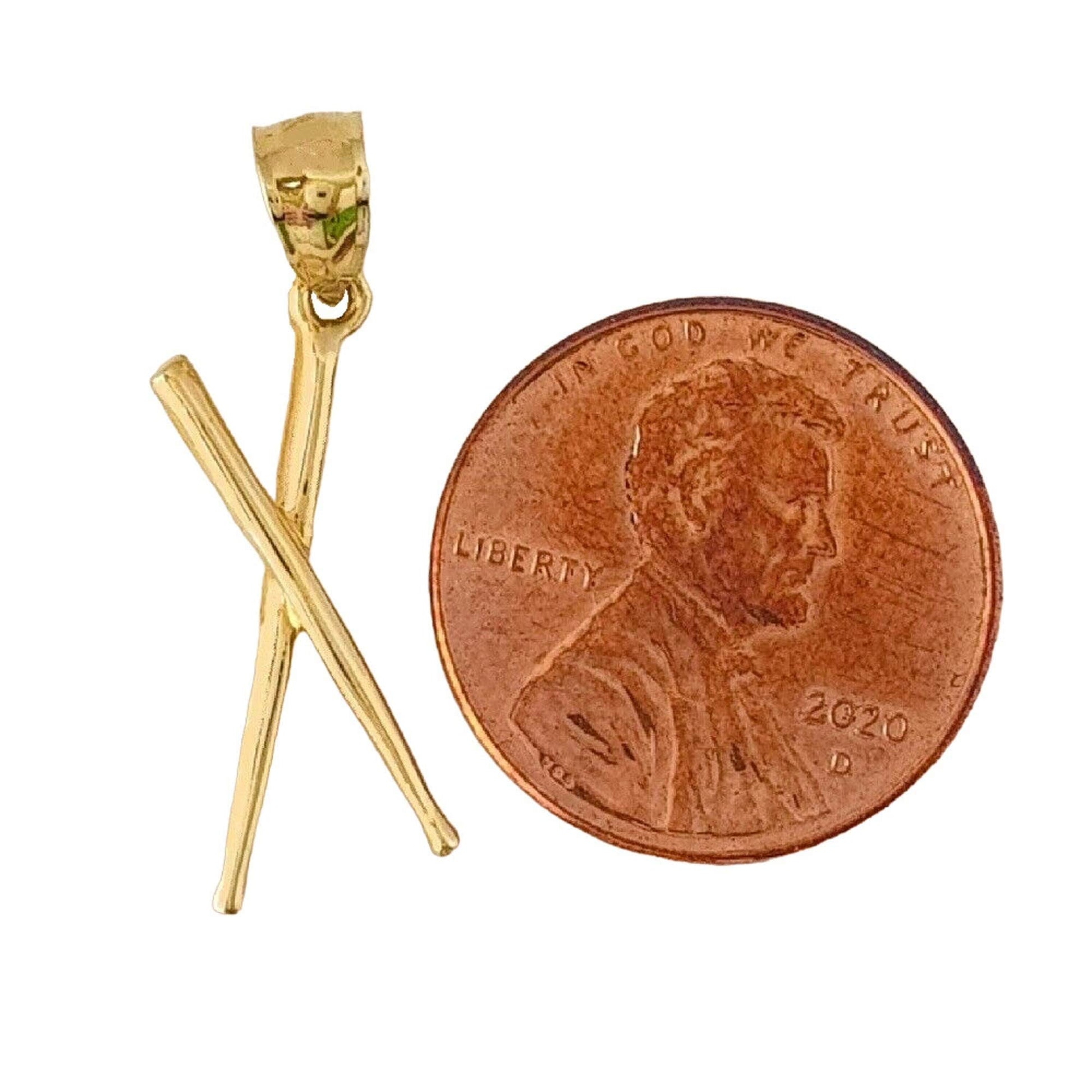 14K Yellow Gold Drum Sticks 3D (3 Dimensional) Solid Pendant