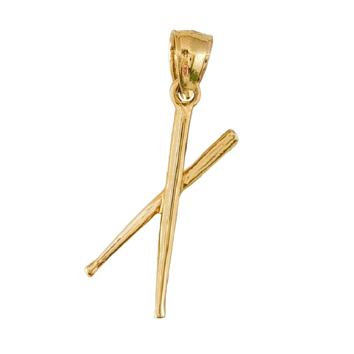 14K Yellow Gold Drum Sticks 3D (3 Dimensional) Solid Pendant