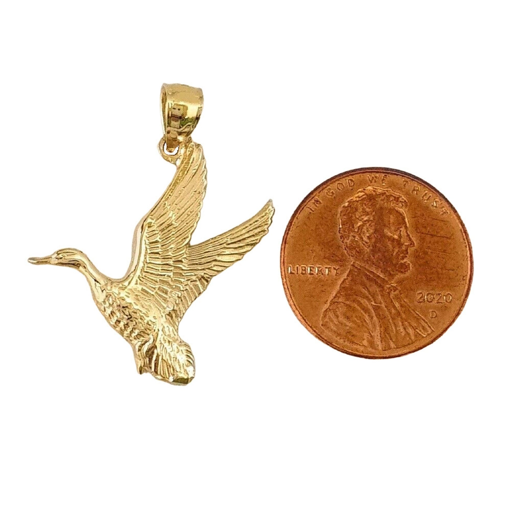 14K Yellow Gold Duck Mallard Waterfowl Bird Pendant