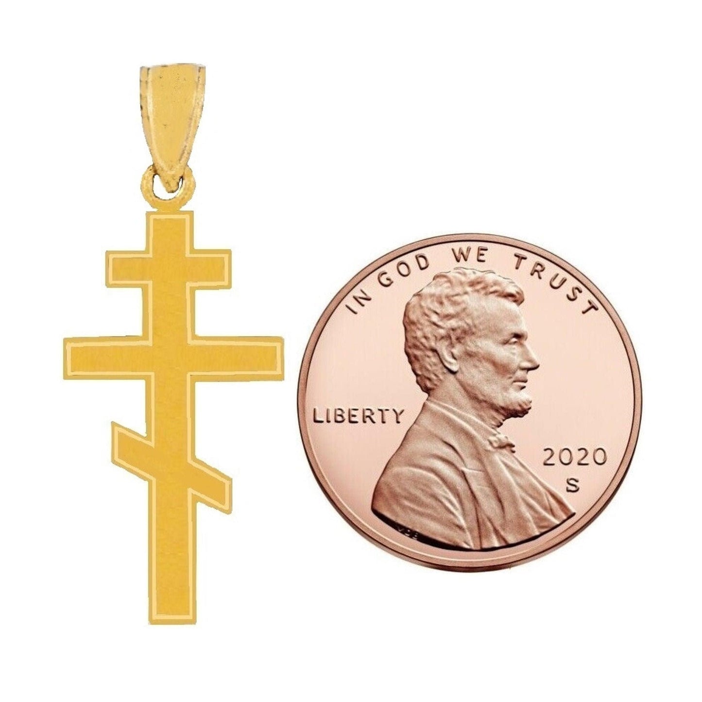 14k Yellow Gold Eastern Orthodox Cross Pendant