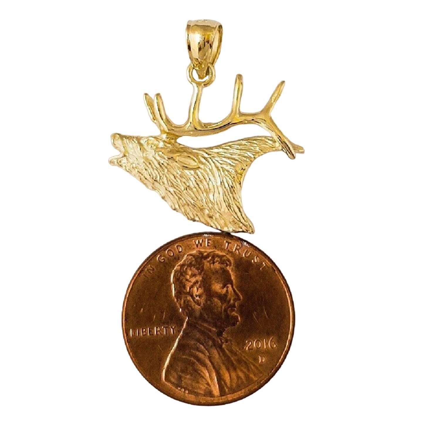 14K Yellow Gold Elk Deer Pendant