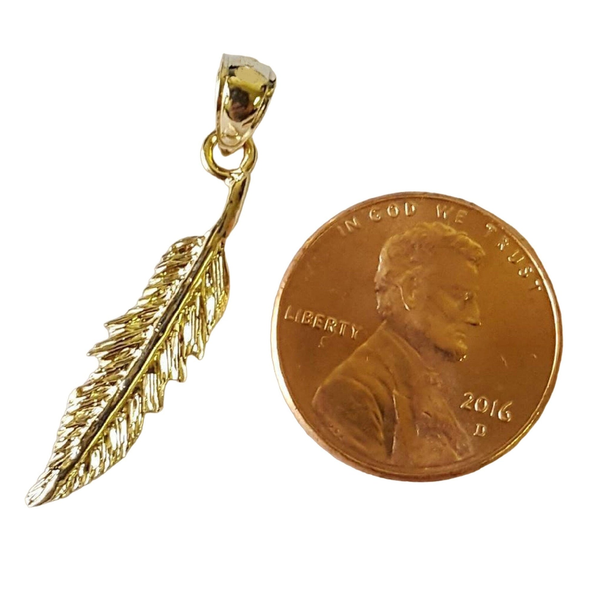 14K Yellow Gold FEATHER Pendant