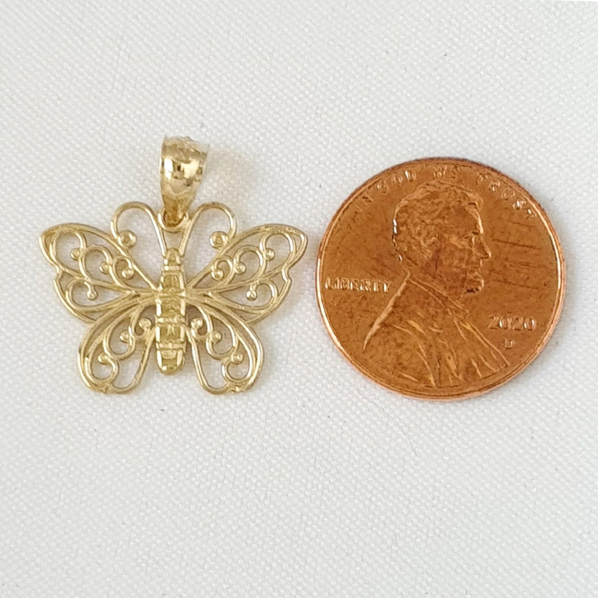 14k Yellow Gold Filigree Butterfly Pendant