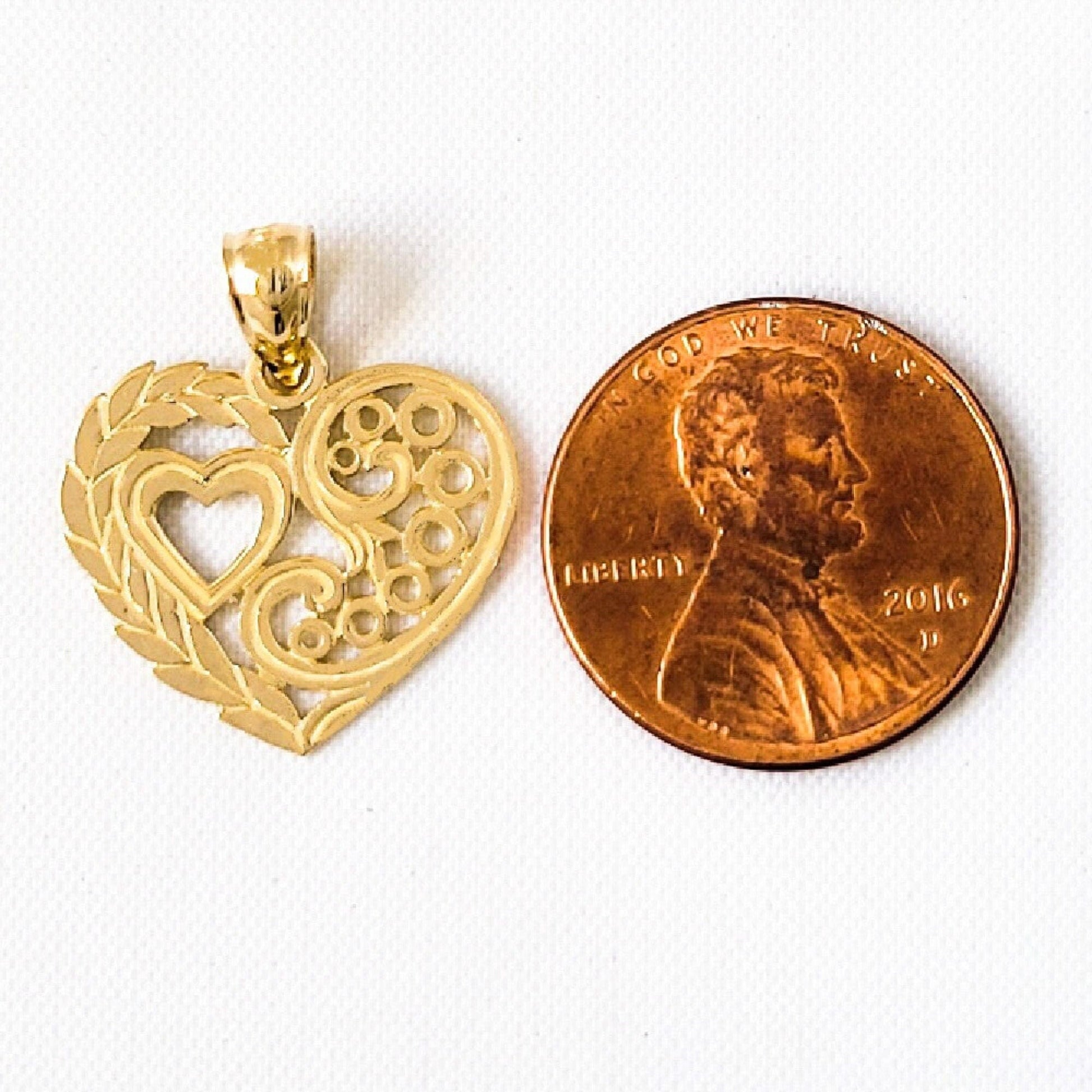 14k Yellow Gold Filigree Heart Pendant