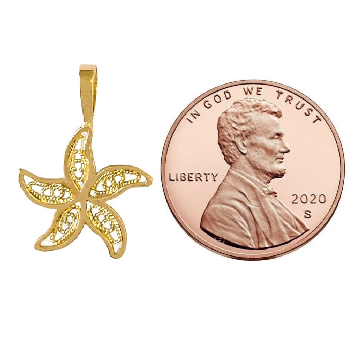 14K Yellow Gold Filigree Starfish Pendant