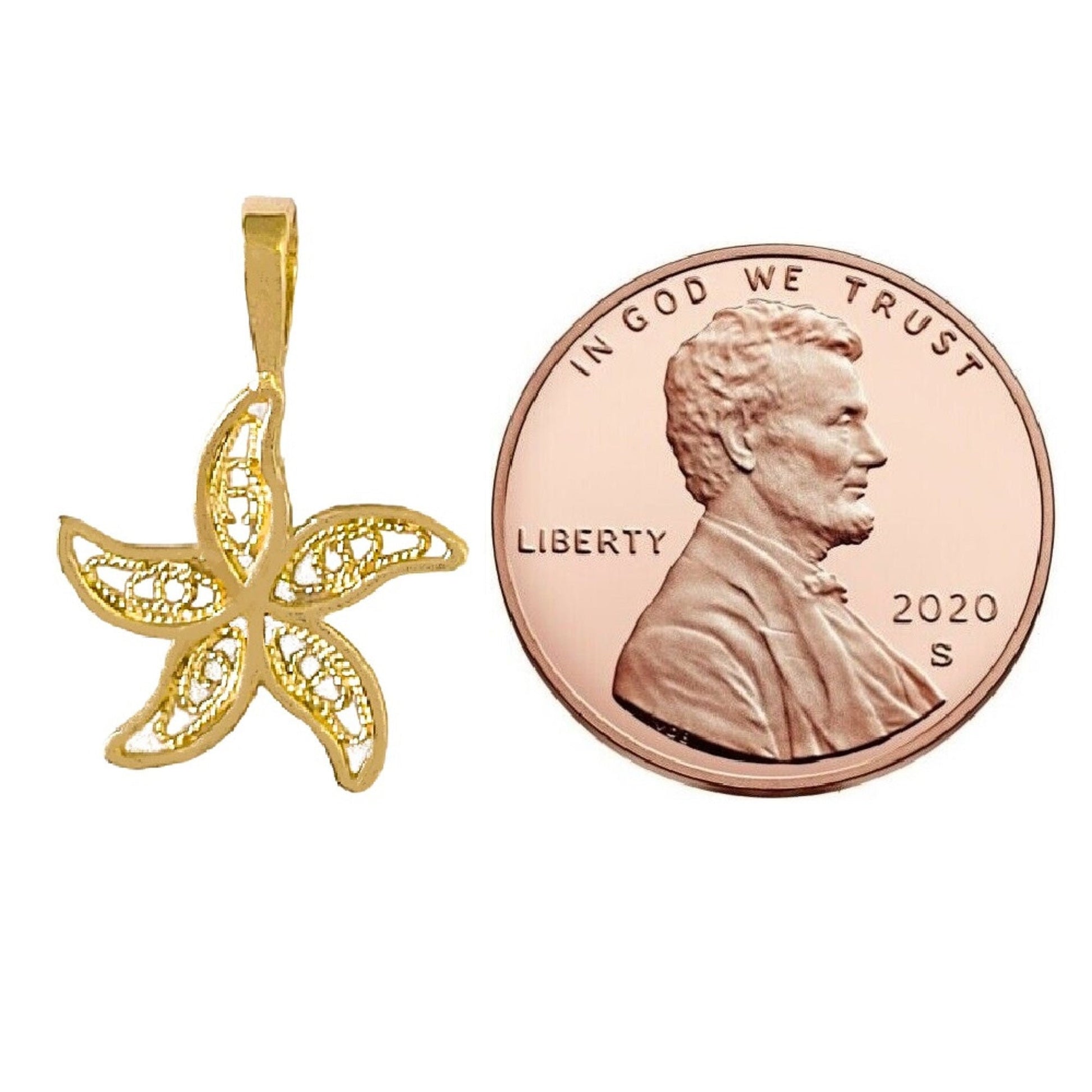 14K Yellow Gold Filigree Starfish Pendant
