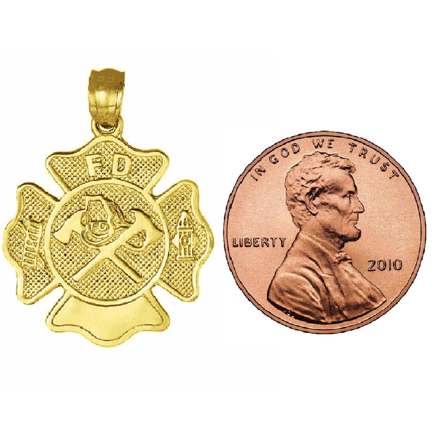 14K Yellow Gold FIRE DEPARTMENT BADGE Pendant