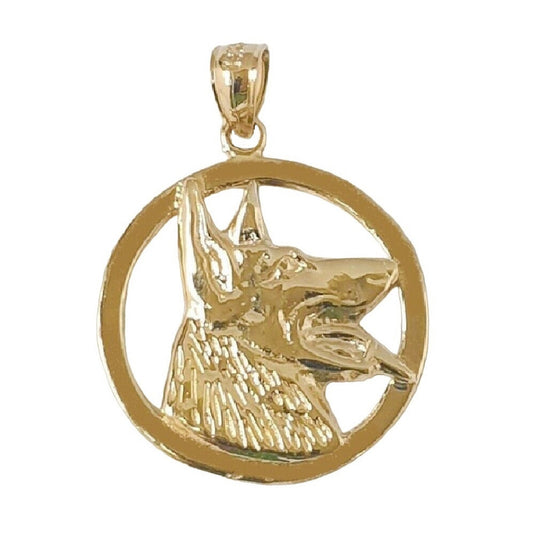 14K Yellow Gold German Shepherd Dog Pendant
