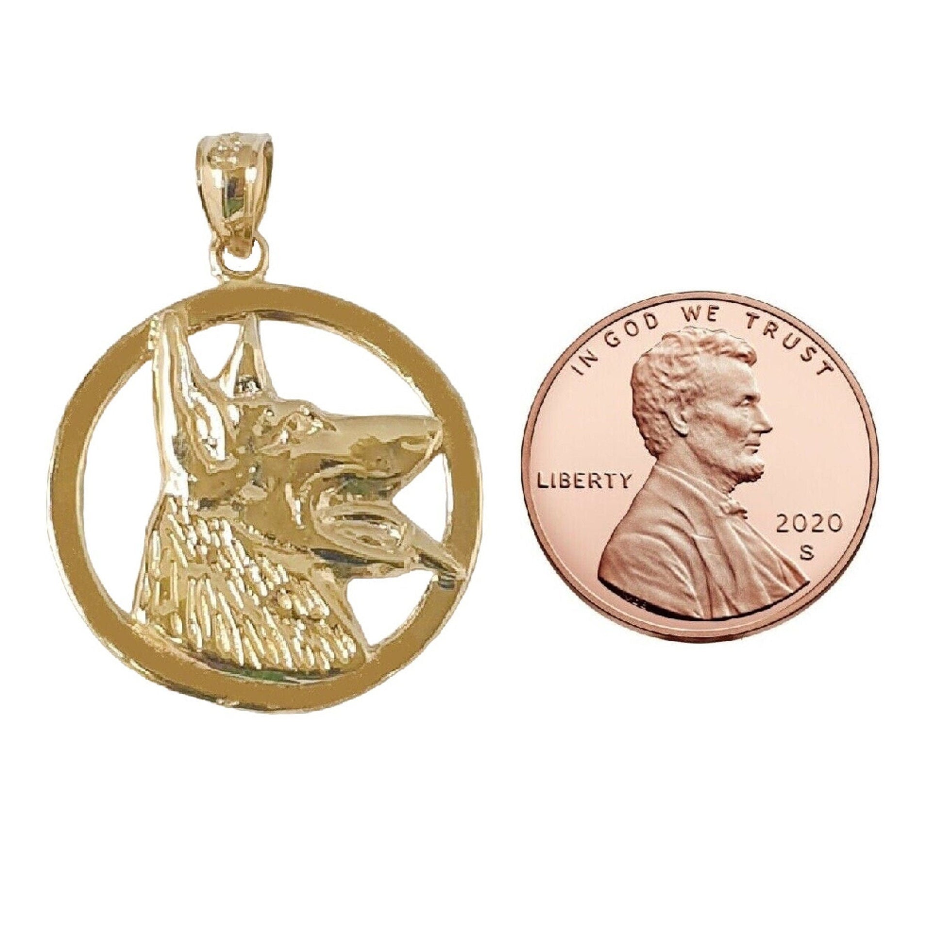 14K Yellow Gold German Shepherd Dog Pendant