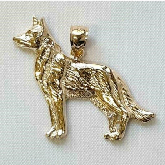 14K Yellow Gold German Shepherd Dog Pendant