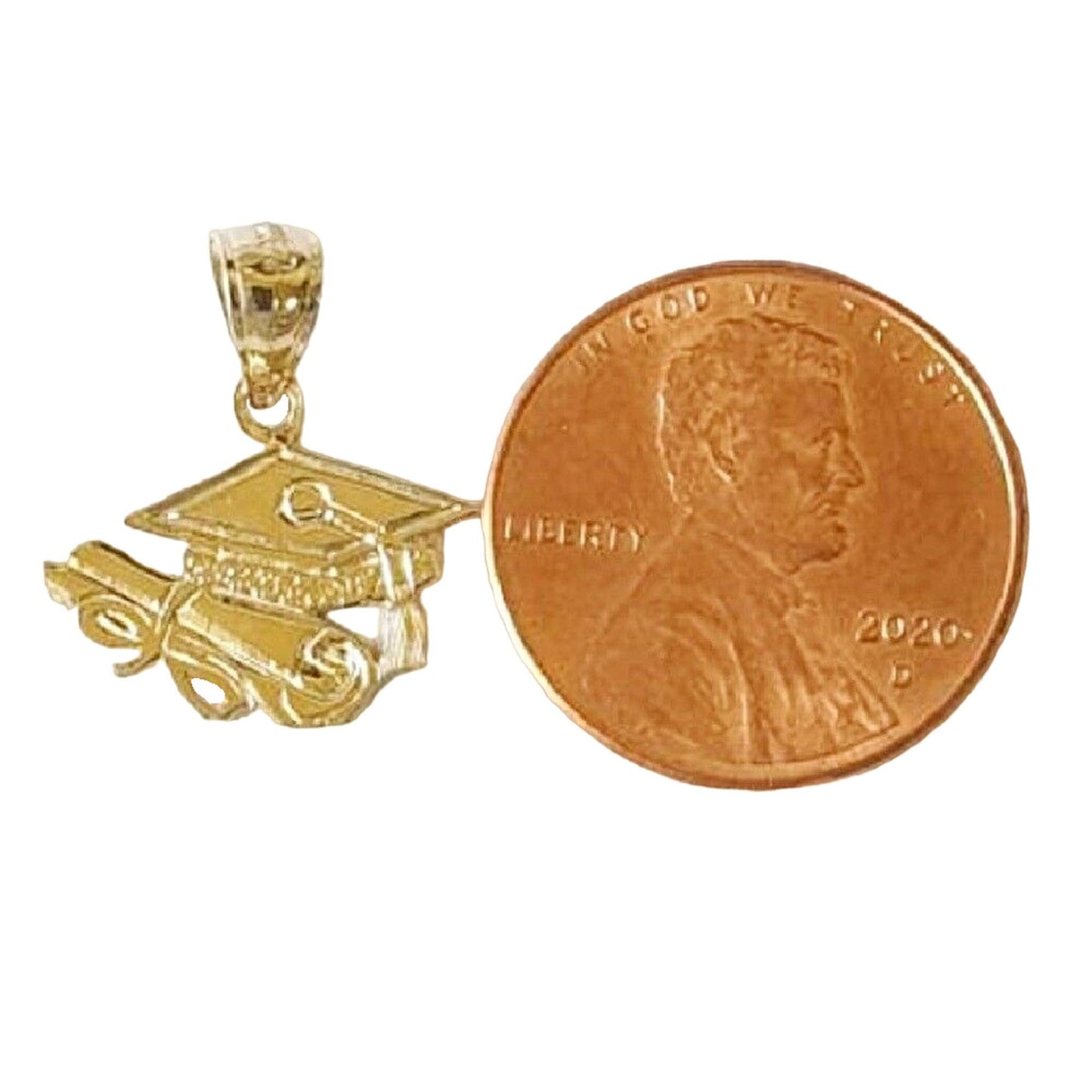 14K Yellow Gold Graduation Cap Hat Diploma Pendant