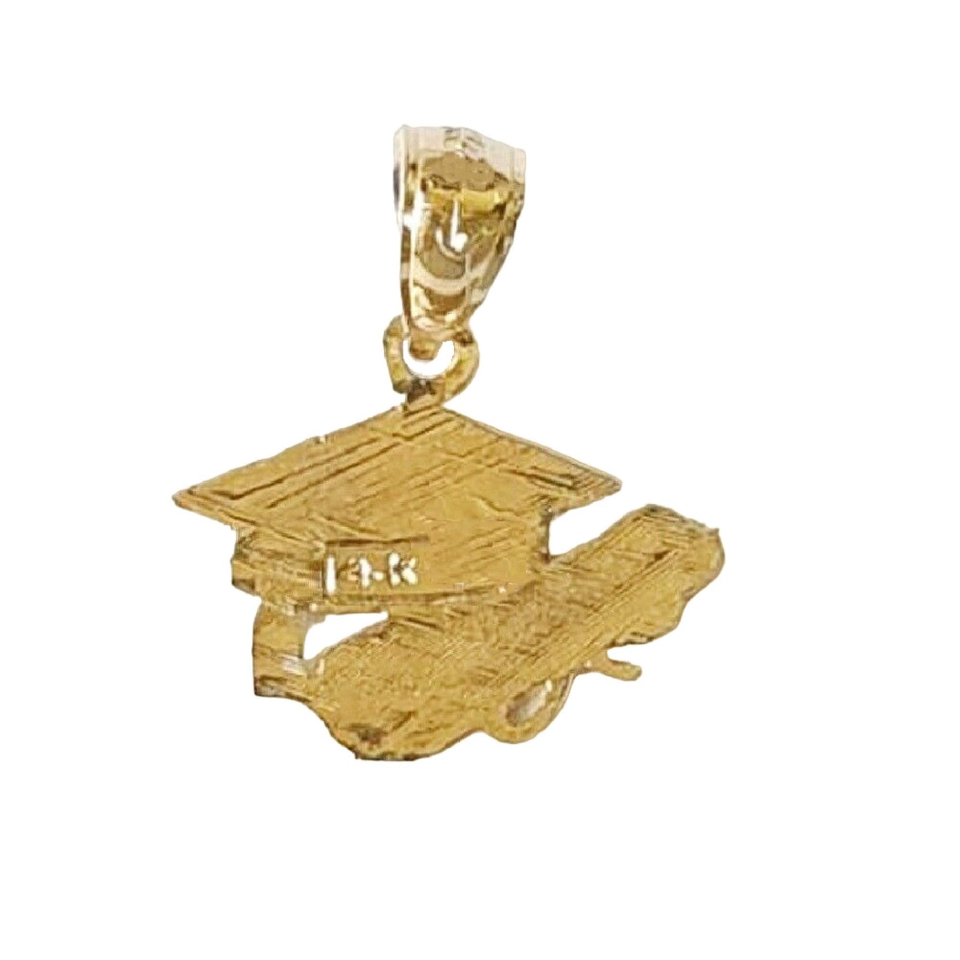 14K Yellow Gold Graduation Cap Hat Diploma Pendant