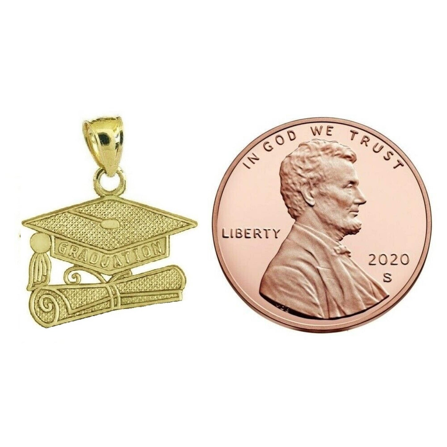 14k Yellow Gold Graduation Cap with Diploma Charm / Pendant