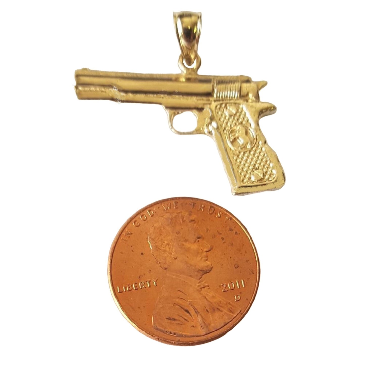 14K Yellow Gold HANDGUN PISTOL GUN Pendant