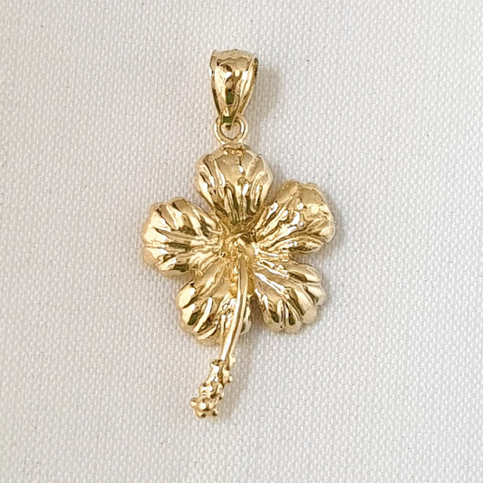 14K Yellow Gold Hawaiian Hibiscus Plumeria Flower Pendant