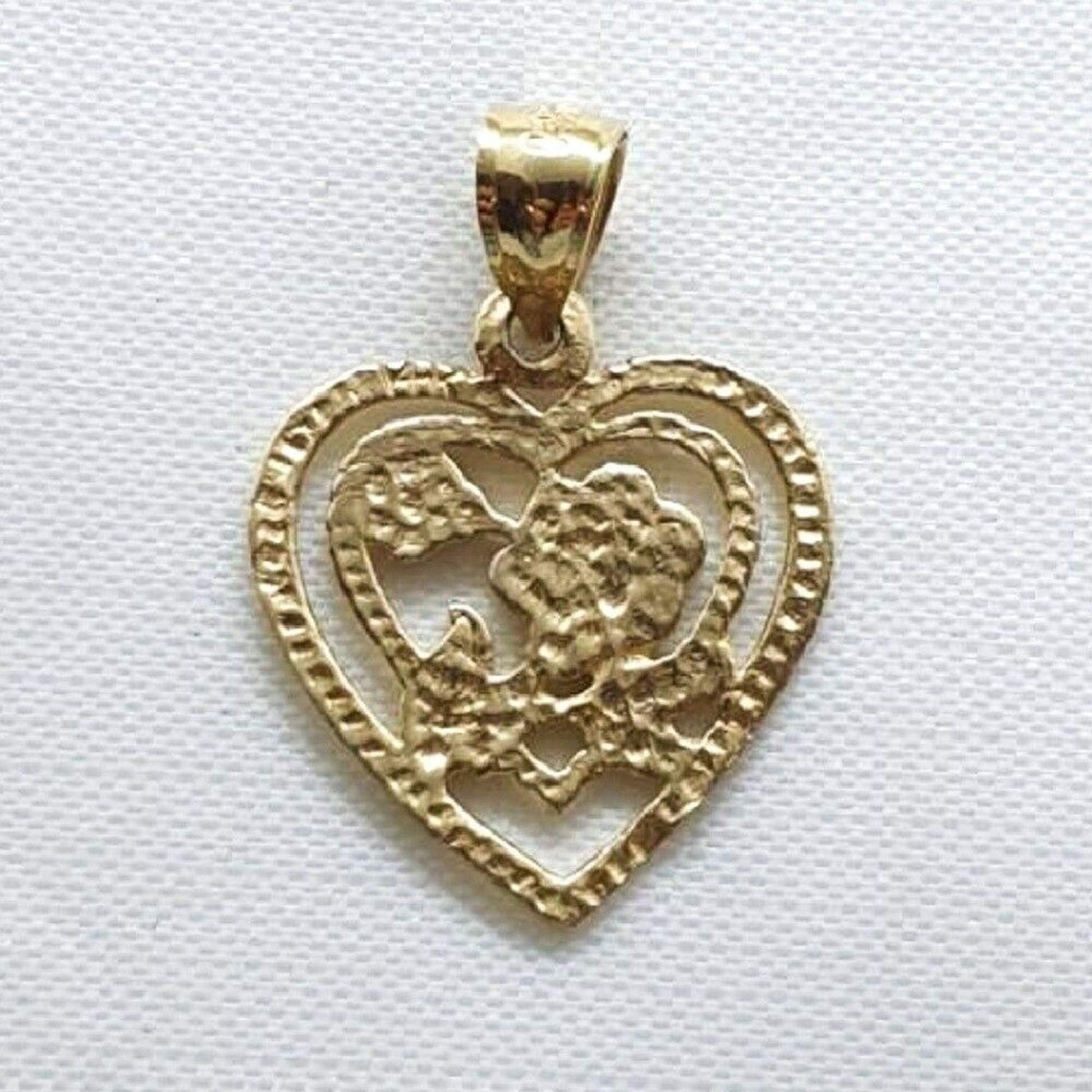 14K Yellow Gold Heart w/ Rose Pendant
