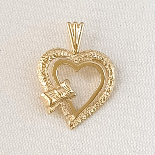 14K Yellow Gold Heart with Bow Pendant
