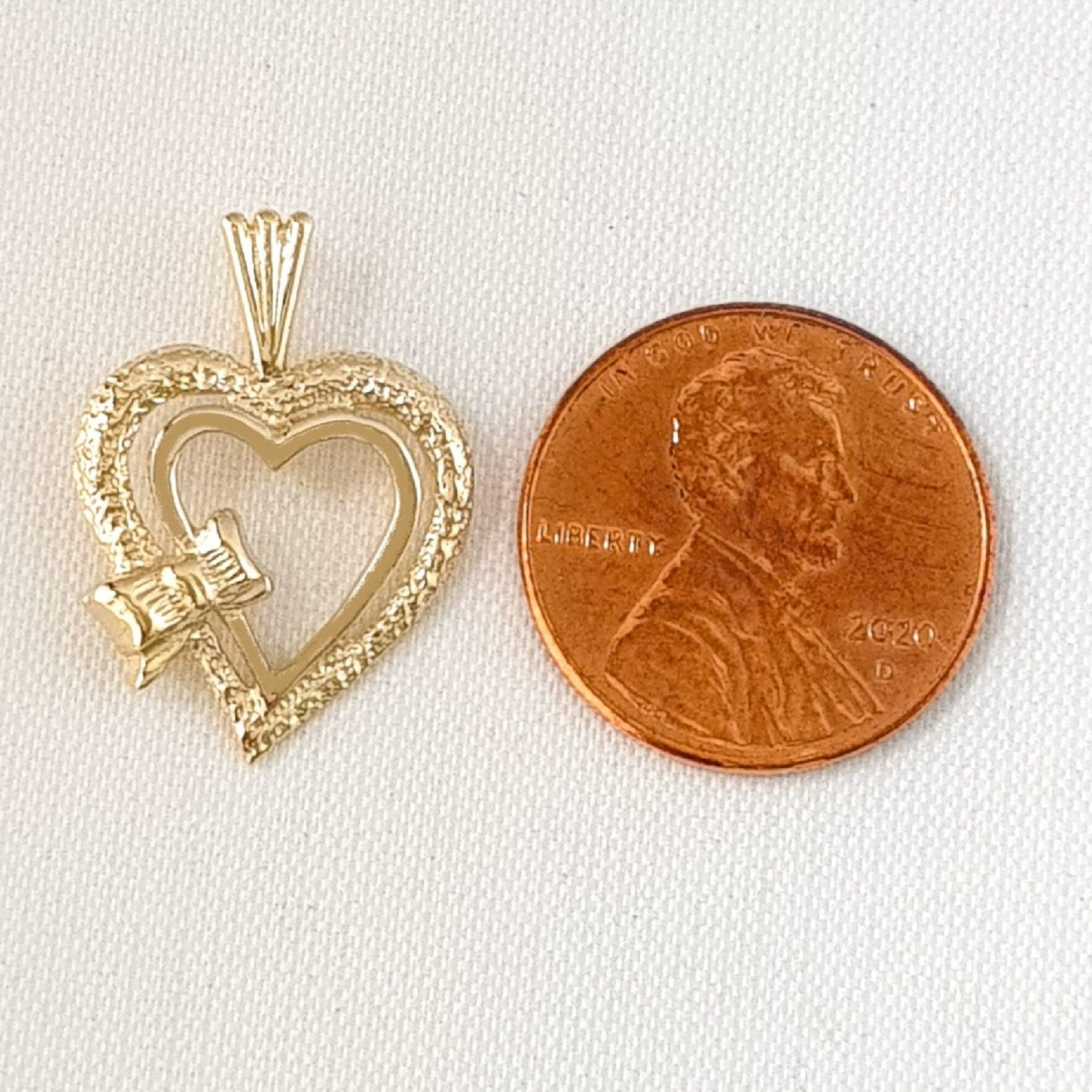 14K Yellow Gold Heart with Bow Pendant