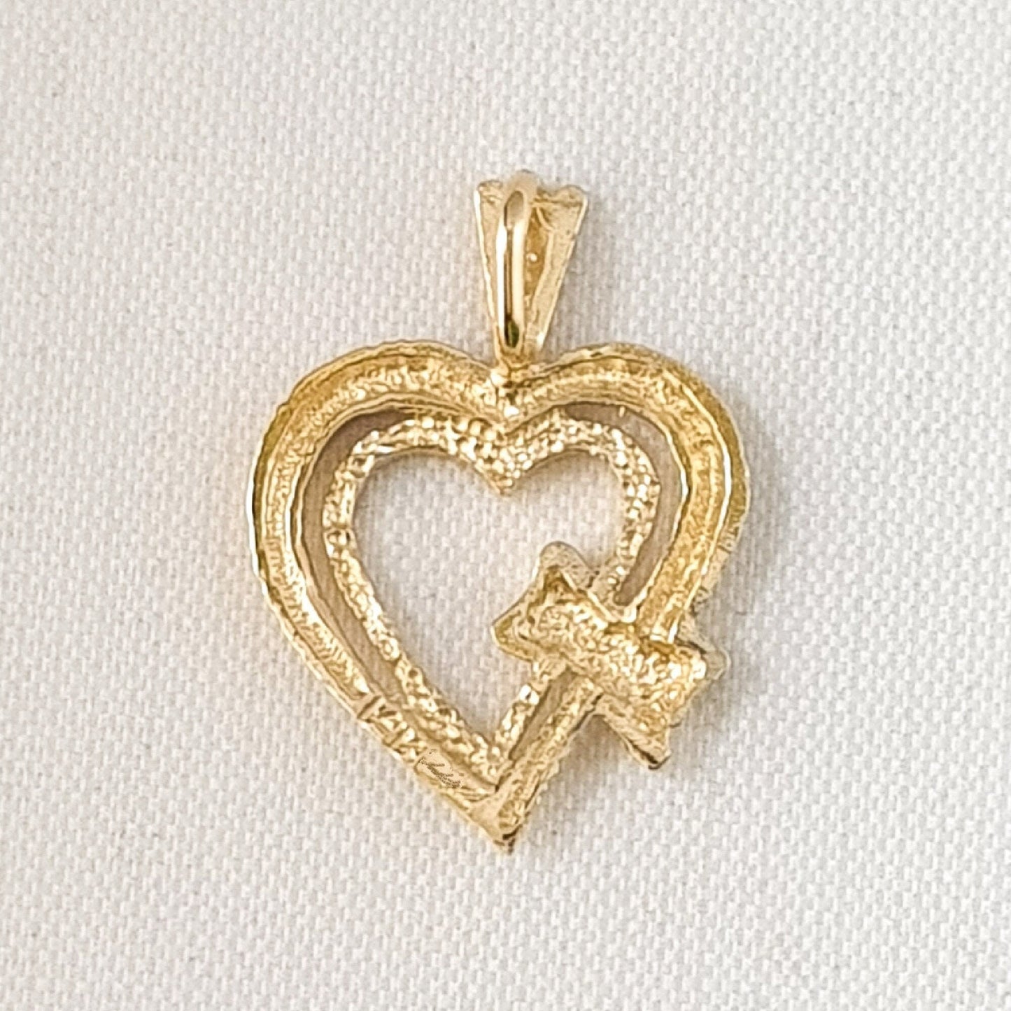 14K Yellow Gold Heart with Bow Pendant