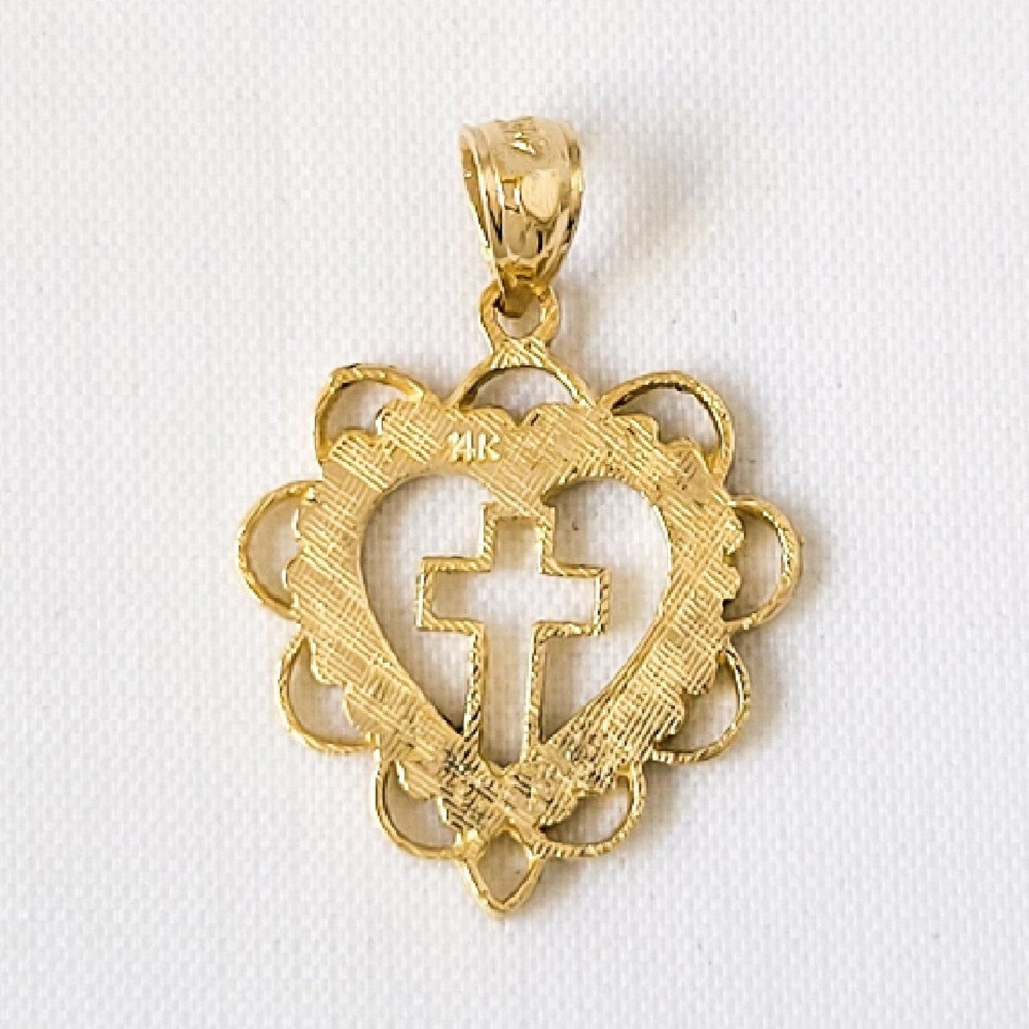 14k Yellow Gold Heart with Cross Pendant