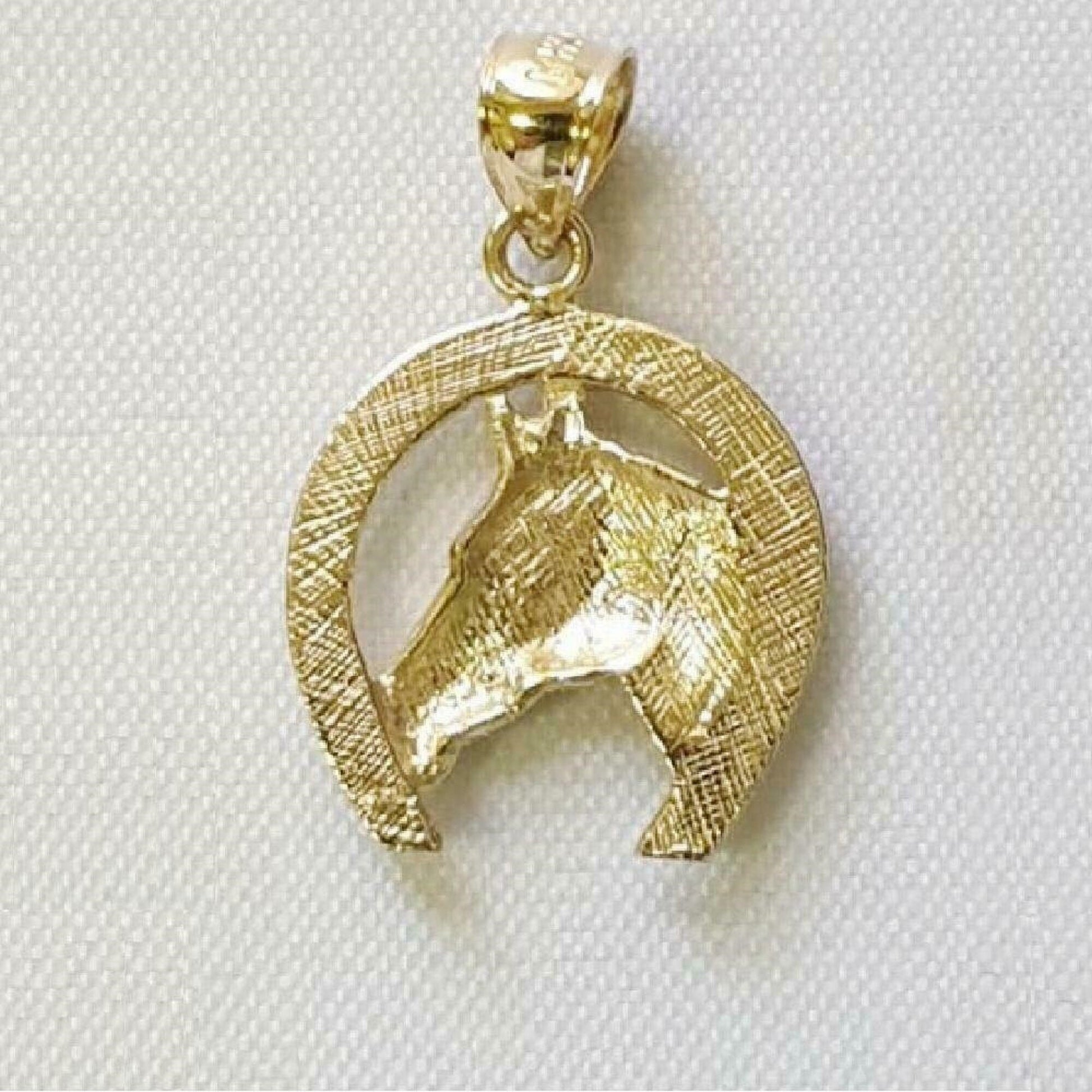 14K Yellow Gold HORSE w/ HORSESHOE Pendant