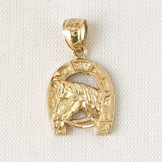 14K Yellow Gold Horse with Horseshoe Pendant