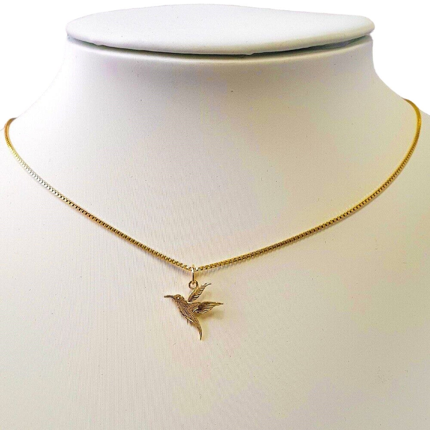 14K Yellow Gold Hummingbird Charm Pendant