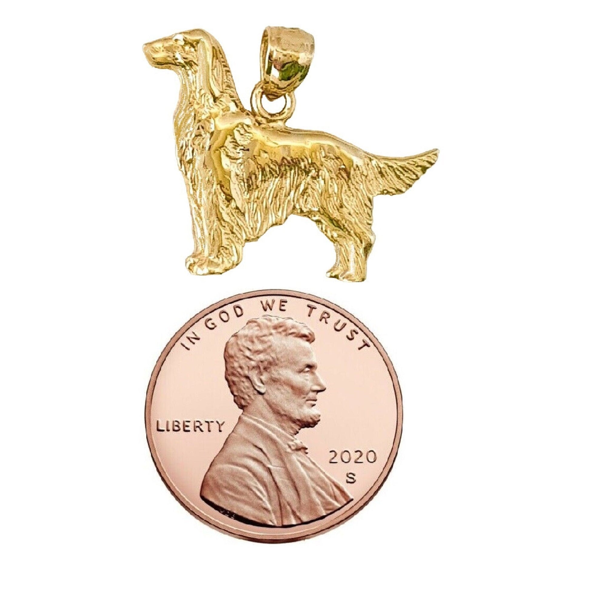 14K Yellow Gold Irish Setter Dog Pendant