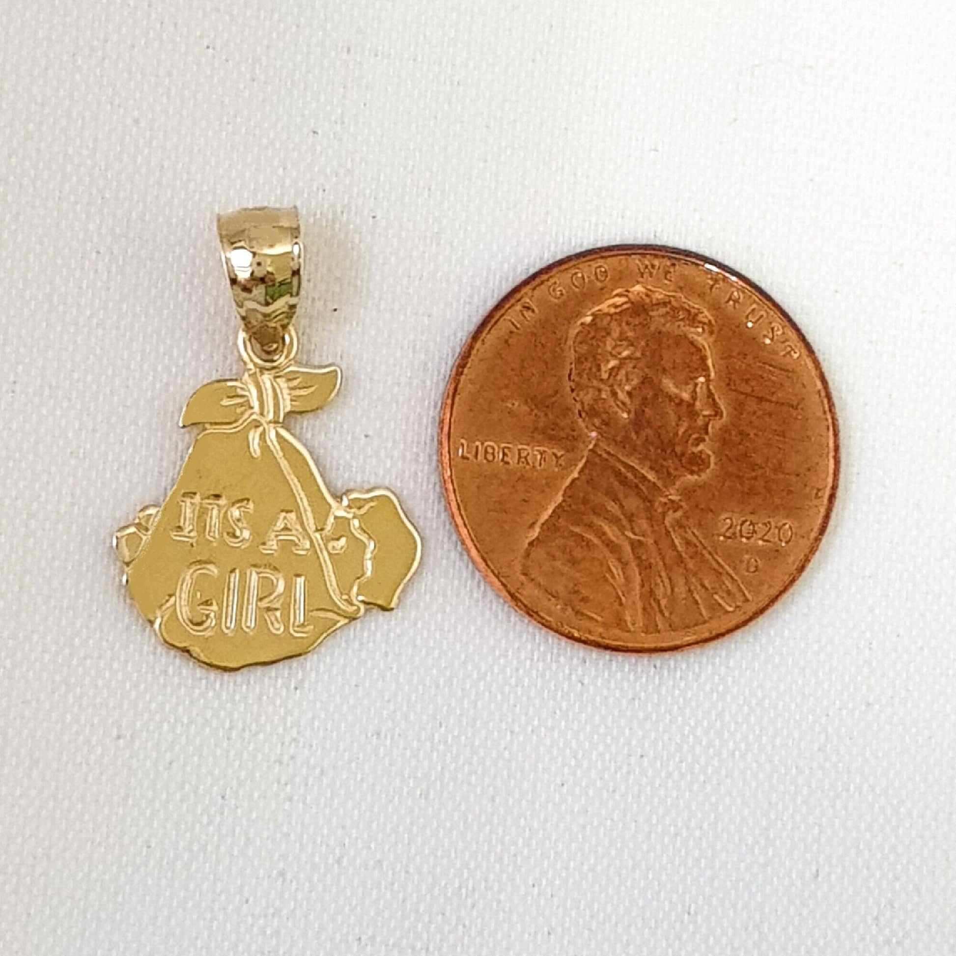 14K Yellow Gold ITS A GIRL Pendant Charm