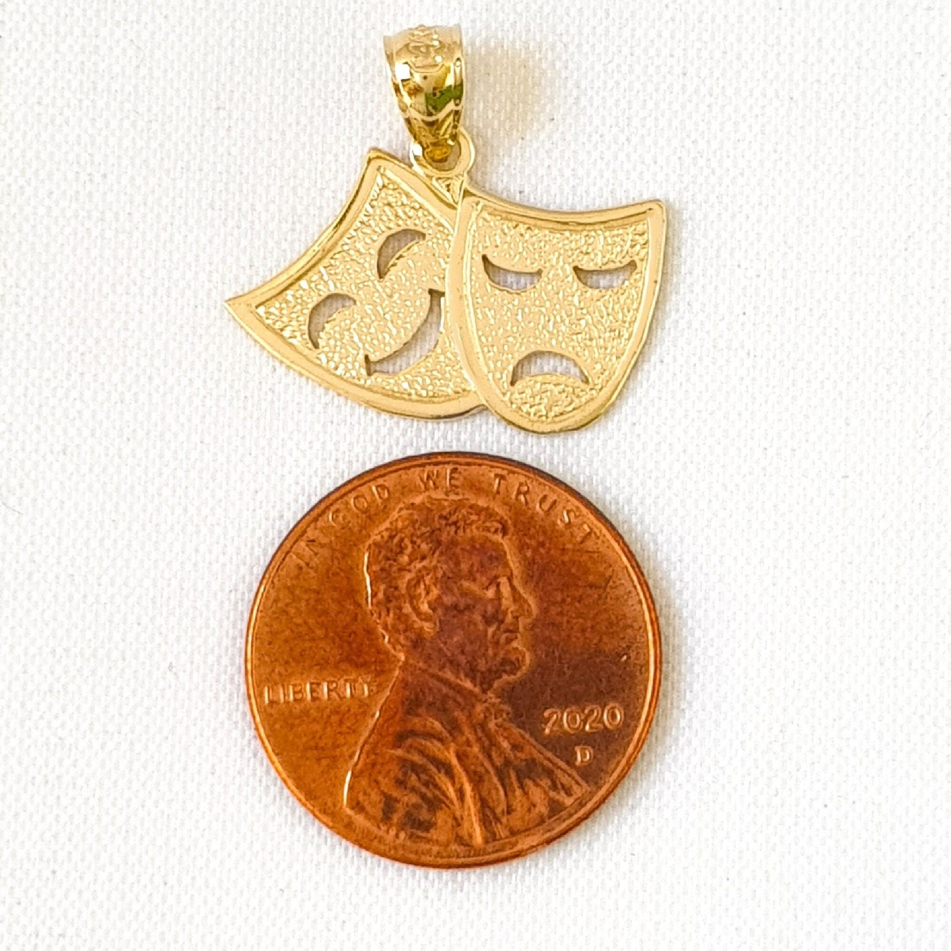14K Yellow Gold Laugh Now, Cry Later Drama Mask Pendant