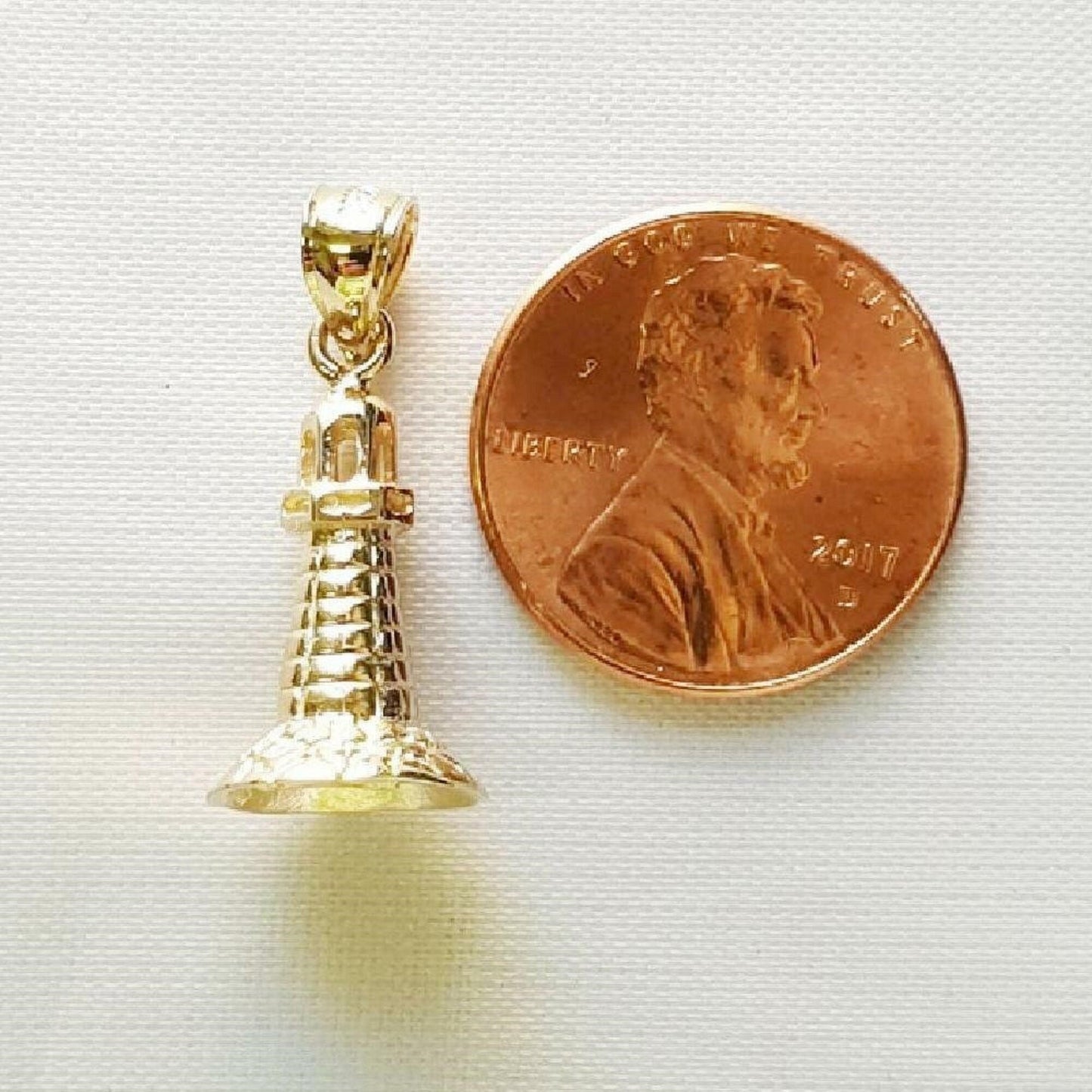 14K Yellow Gold Lighthouse 3D Pendant
