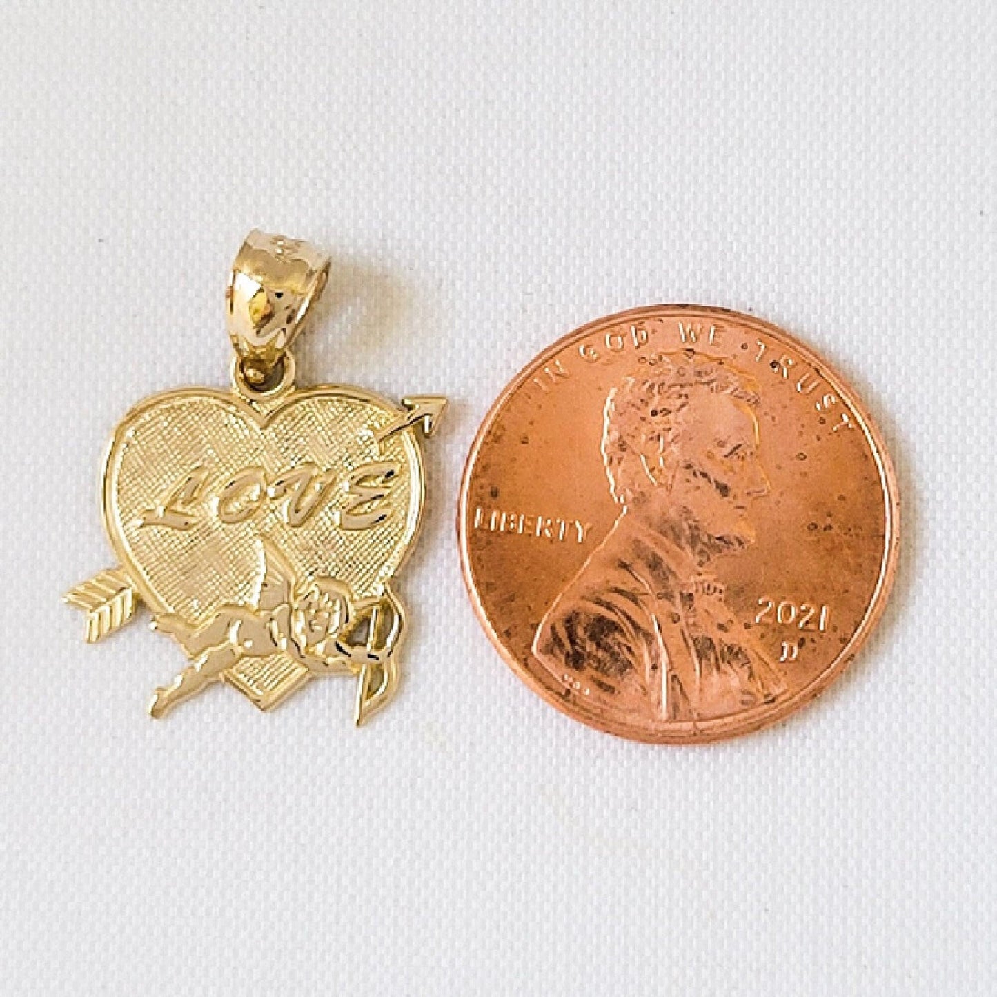 14k Yellow Gold Love Heart with Angel Pendant