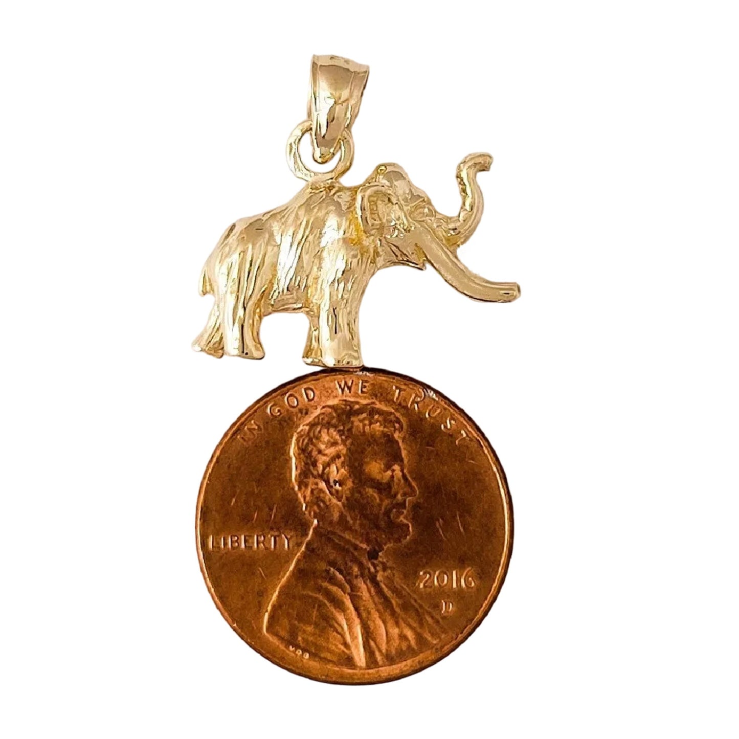 14K Yellow Gold Mammoth Elephant 3D Solid Pendant