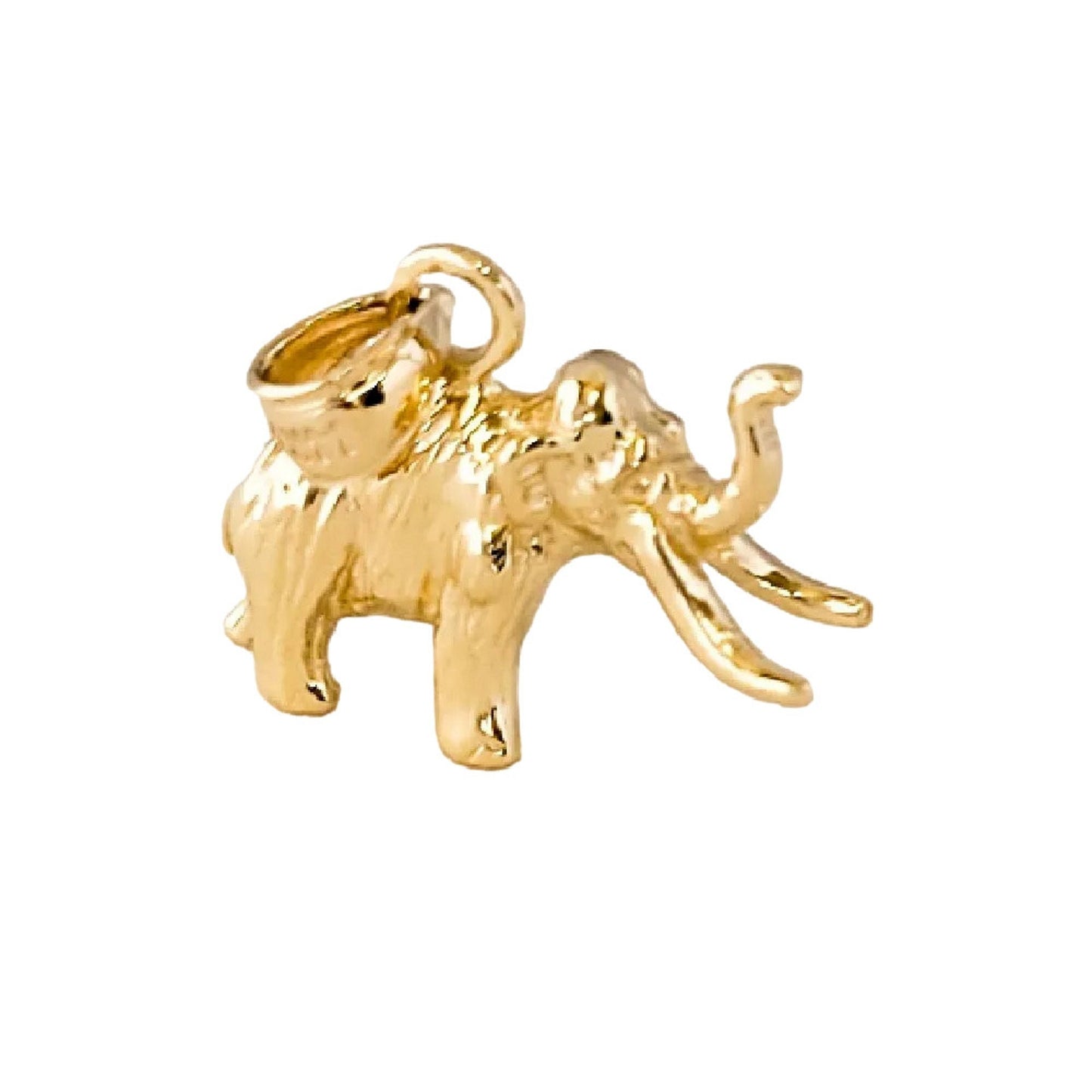 14K Yellow Gold Mammoth Elephant 3D Solid Pendant
