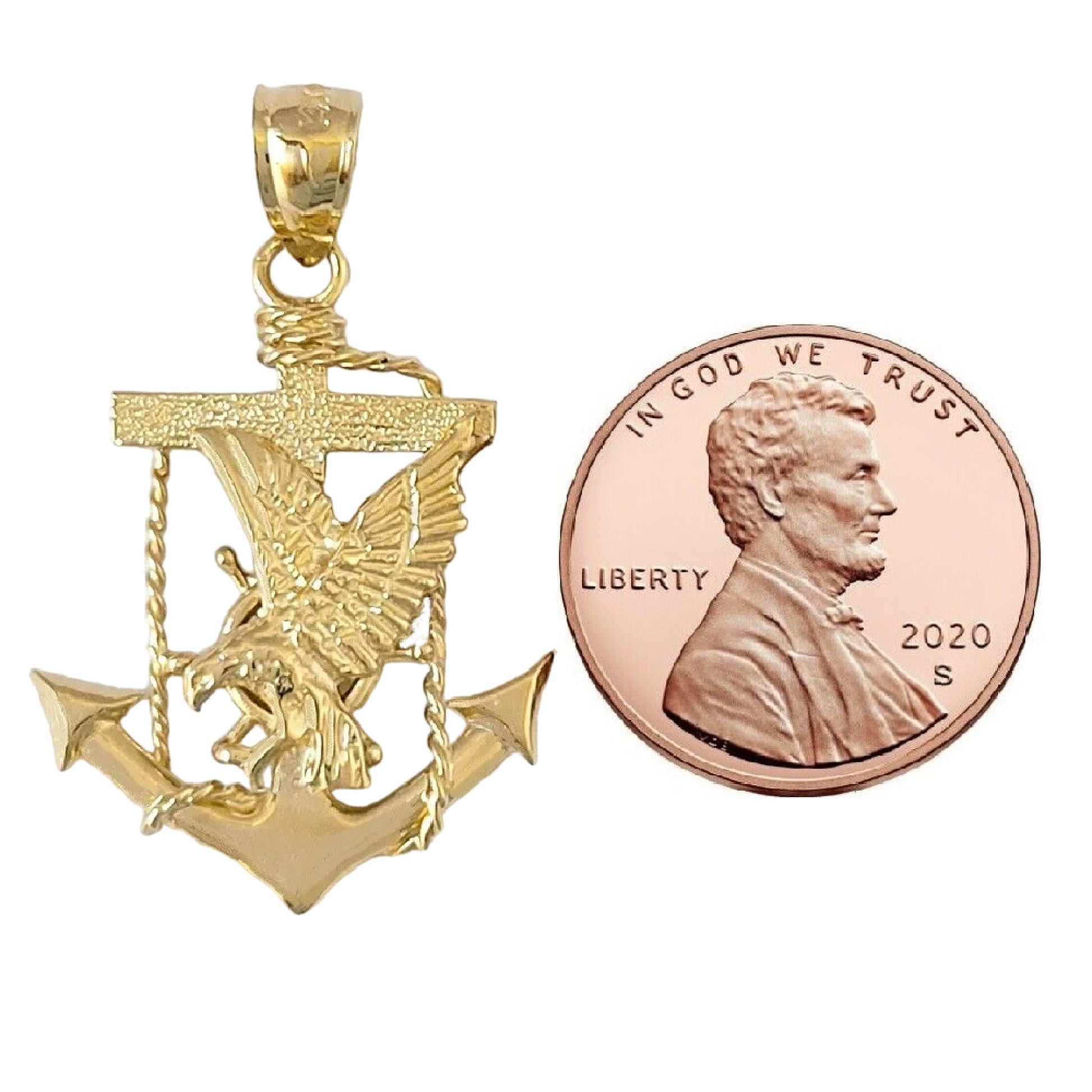 14K Yellow Gold Mariners Anchor Cross with Eagle Pendant