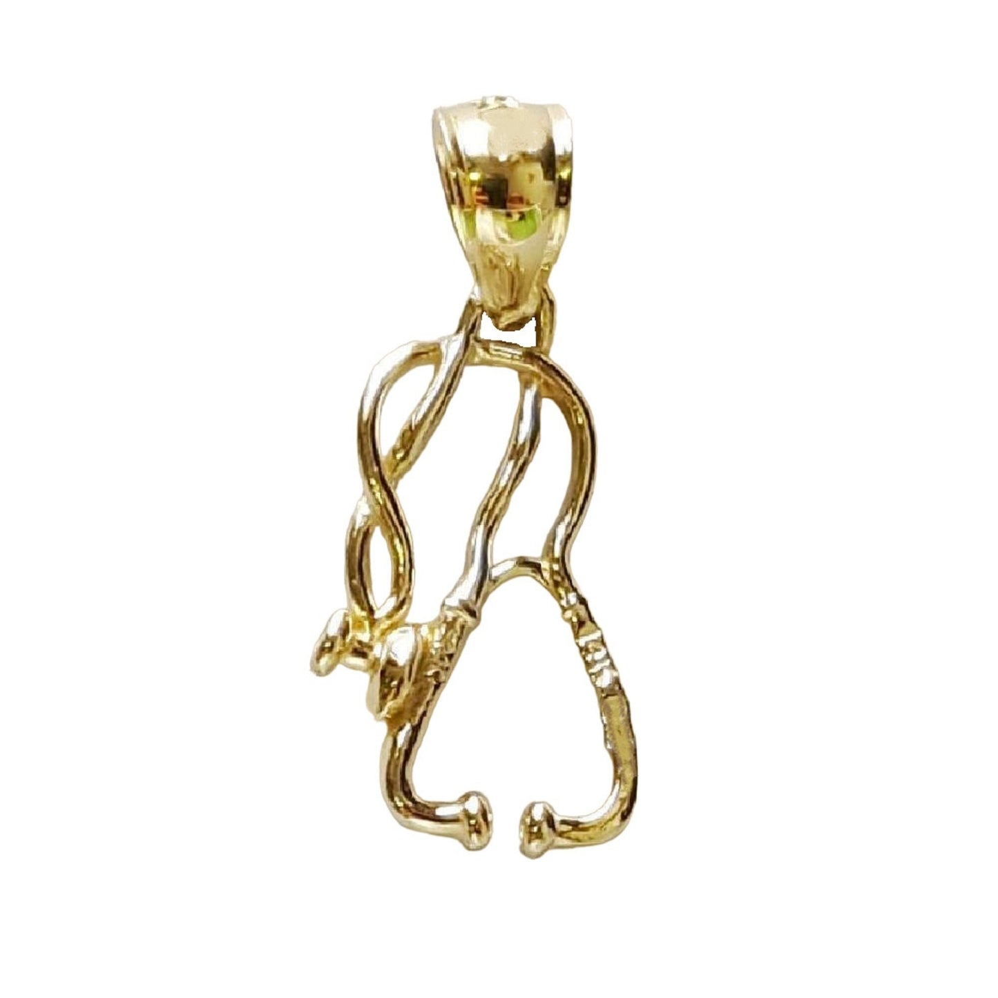 14K Yellow Gold MEDICAL STETHOSCOPE 3D Pendant