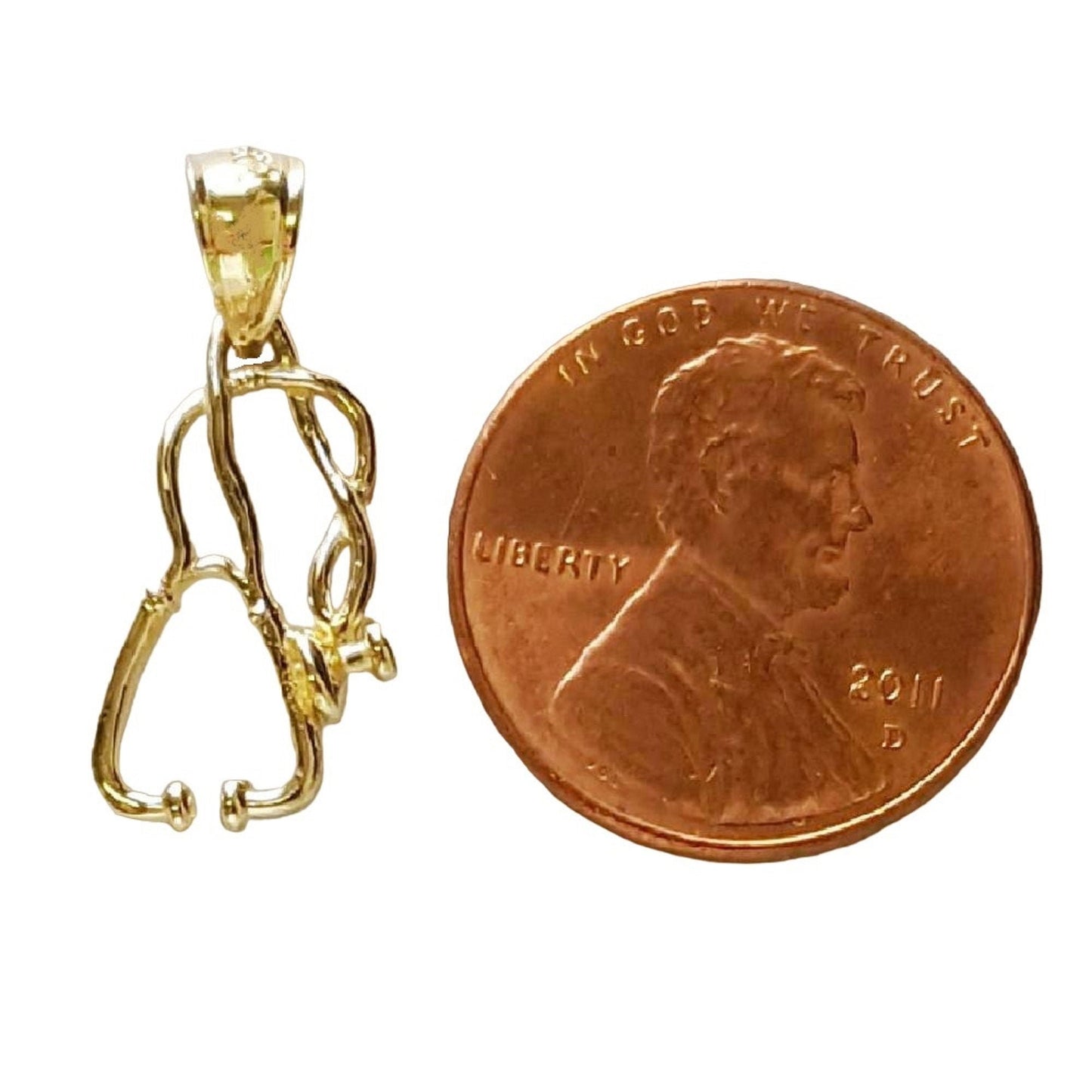 14K Yellow Gold MEDICAL STETHOSCOPE 3D Pendant