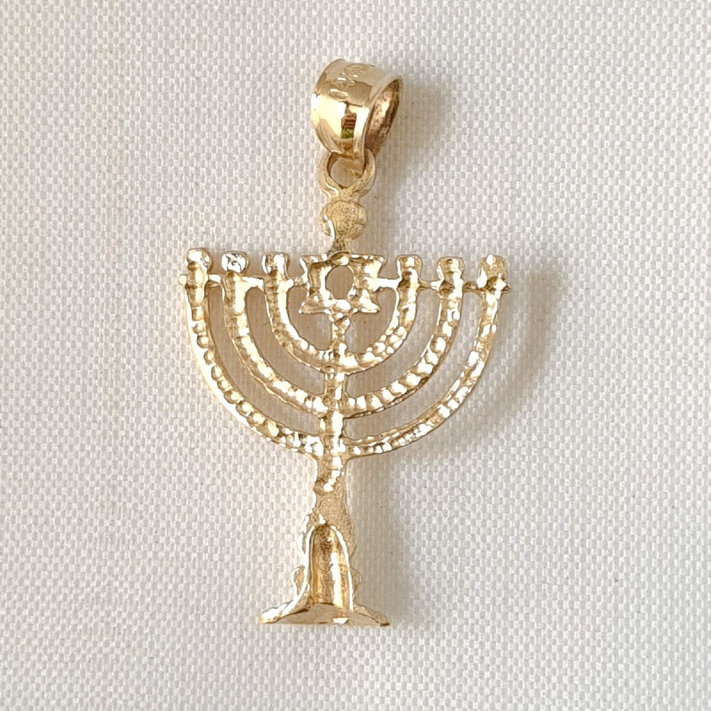 14K Yellow Gold Menorah with Star of David Pendant