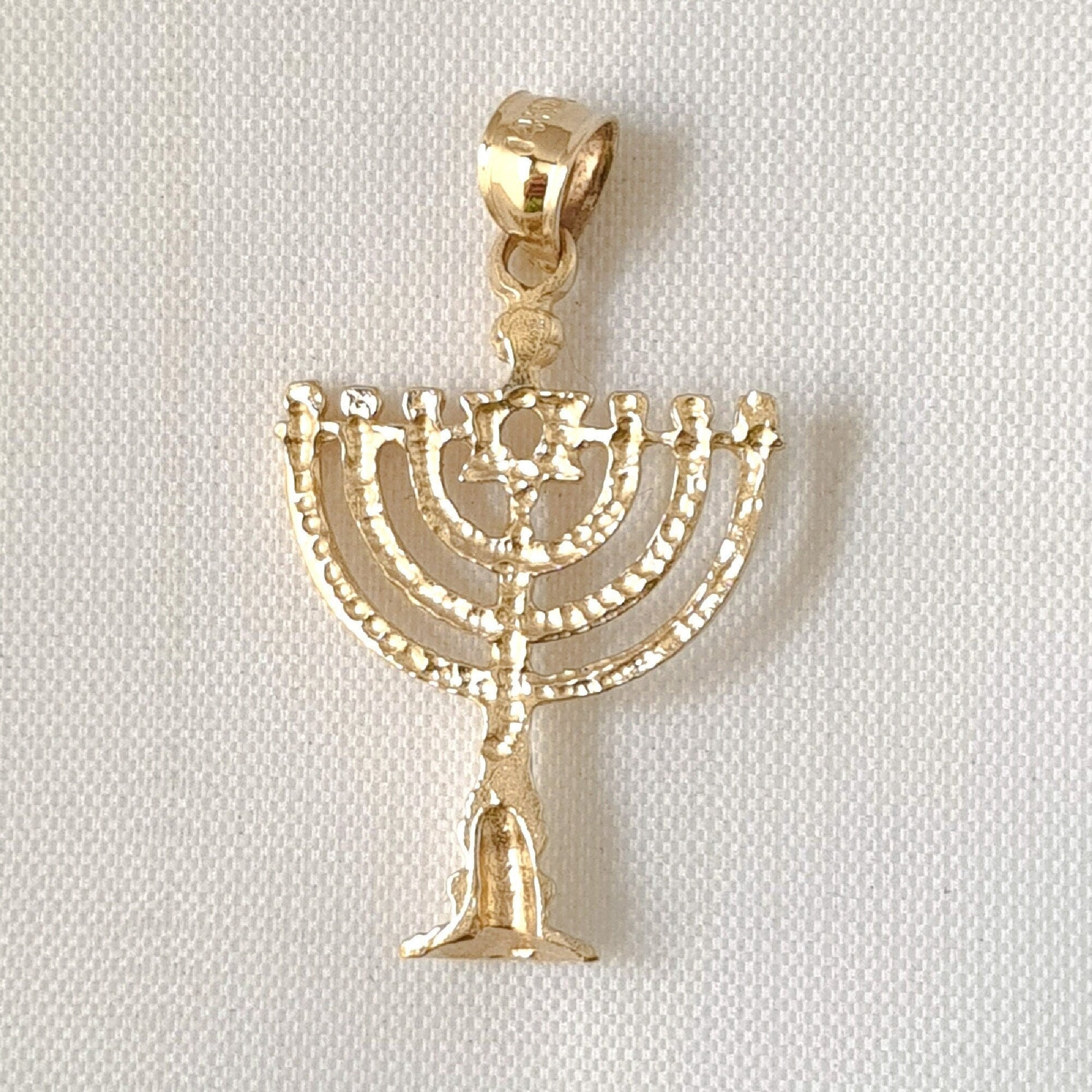 14K Yellow Gold Menorah with Star of David Pendant