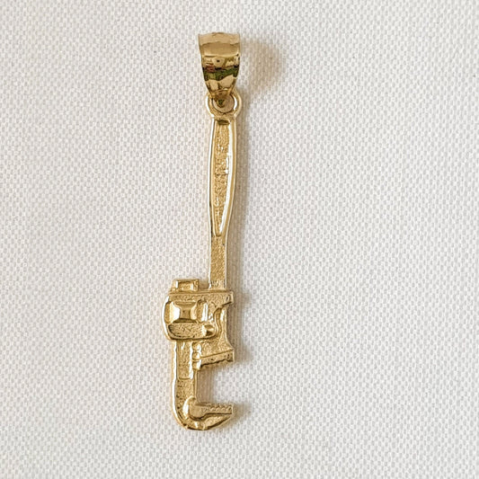 14K Yellow Gold Monkey Wrench Tool 3D Solid Pendant