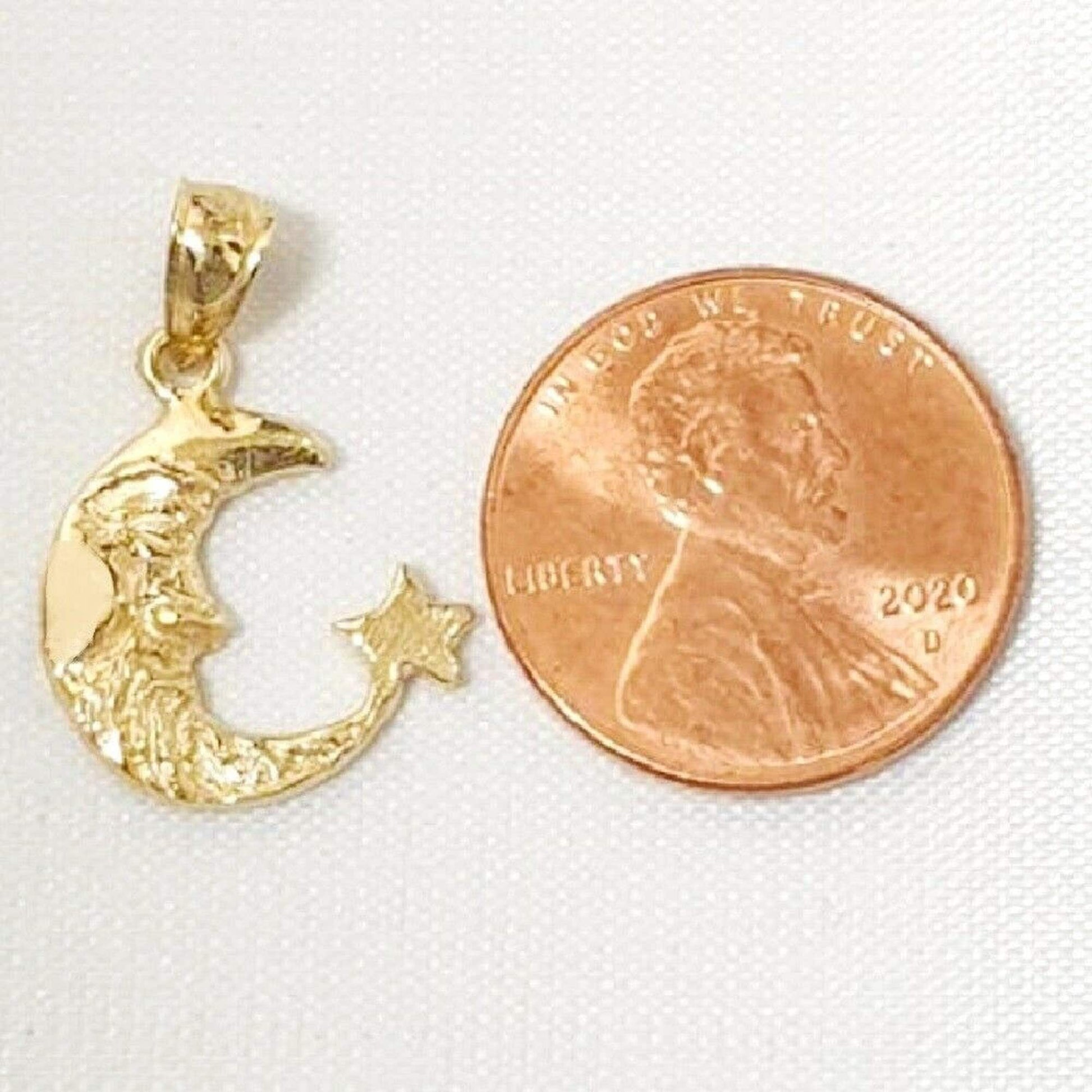 14K Yellow Gold Moon with Star Pendant