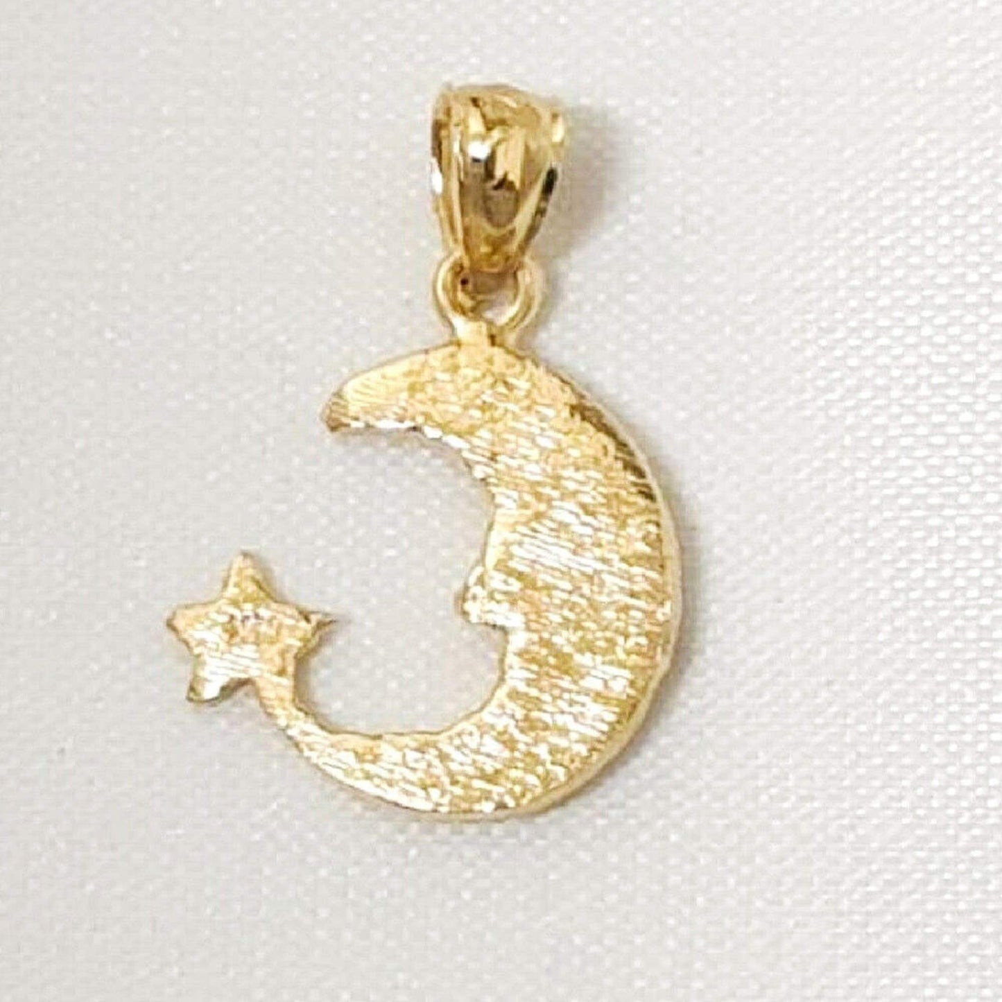 14K Yellow Gold Moon with Star Pendant